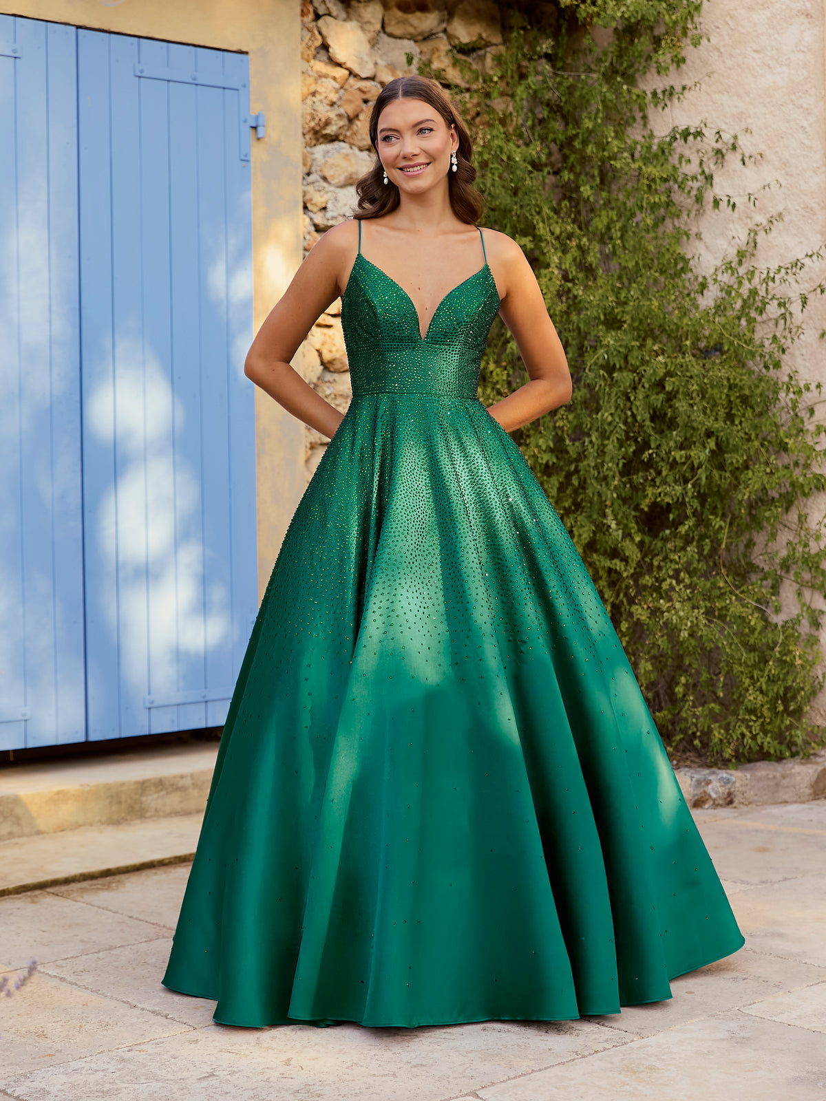 Maddie - Emerald Stud Mikado Showstopper Dress