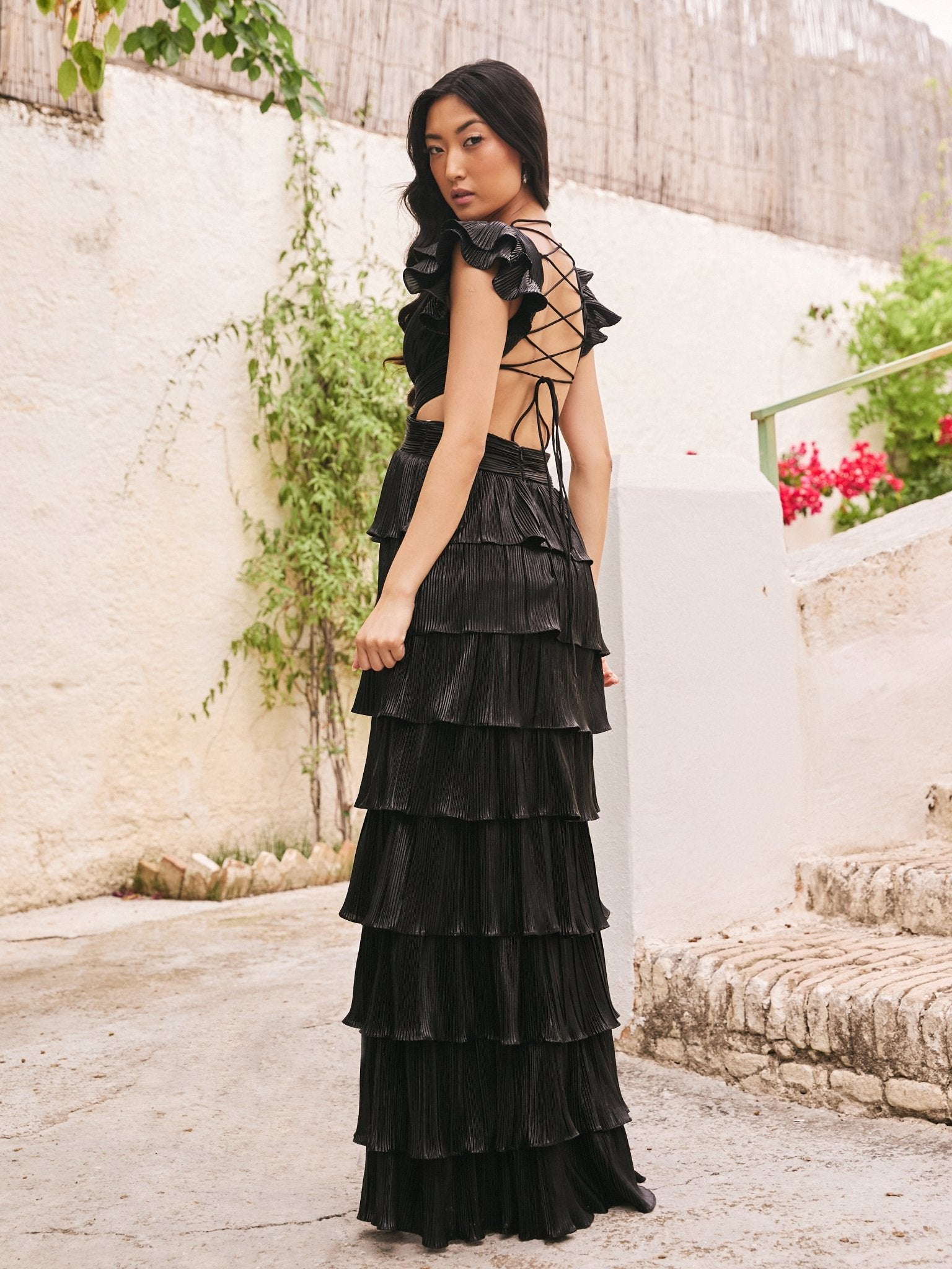 Alexandra - Open Back Black Tiered Dress