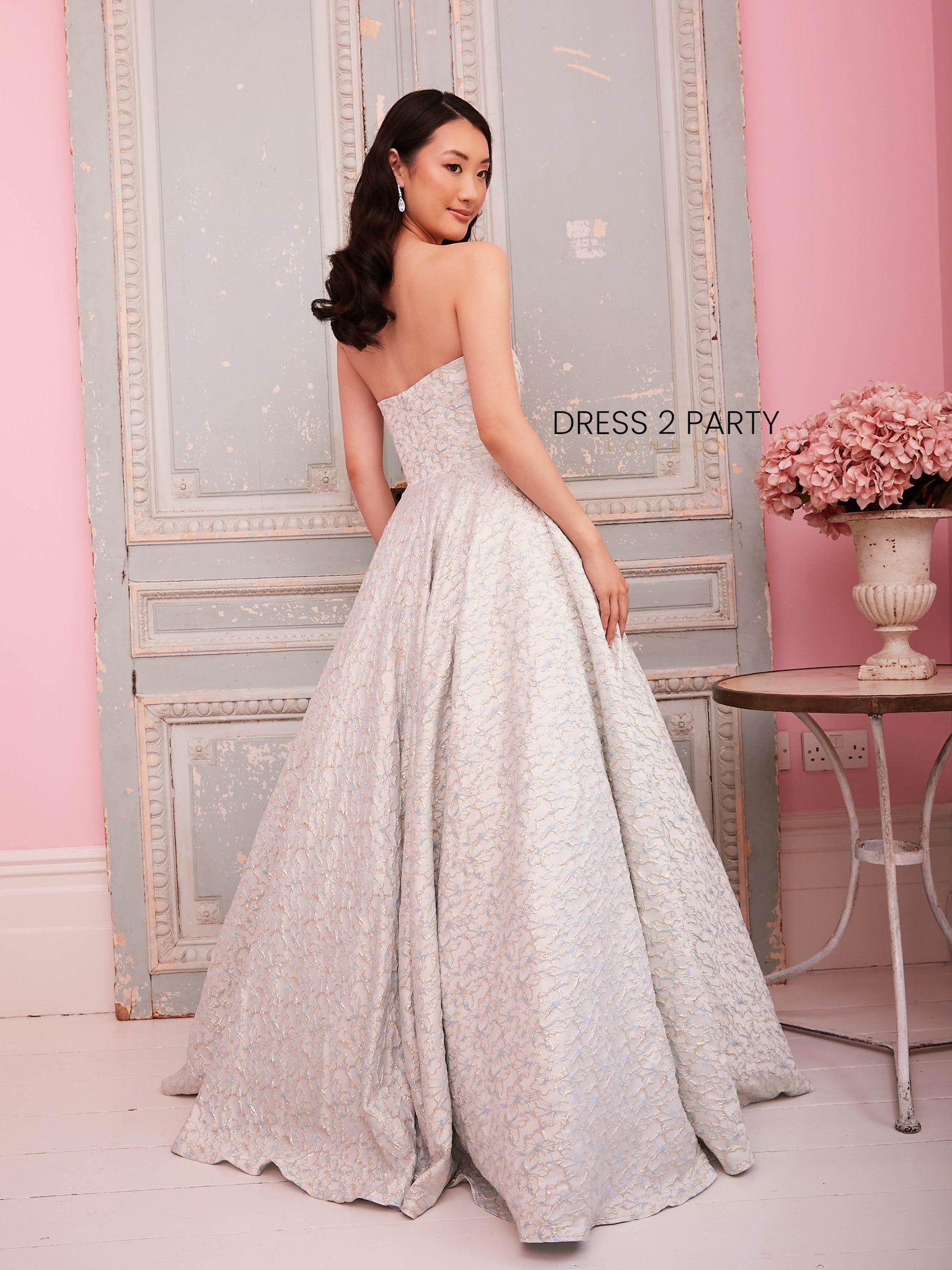 Amanda - Light Blue Strapless Jaquard Ball Gown With Full Skirt