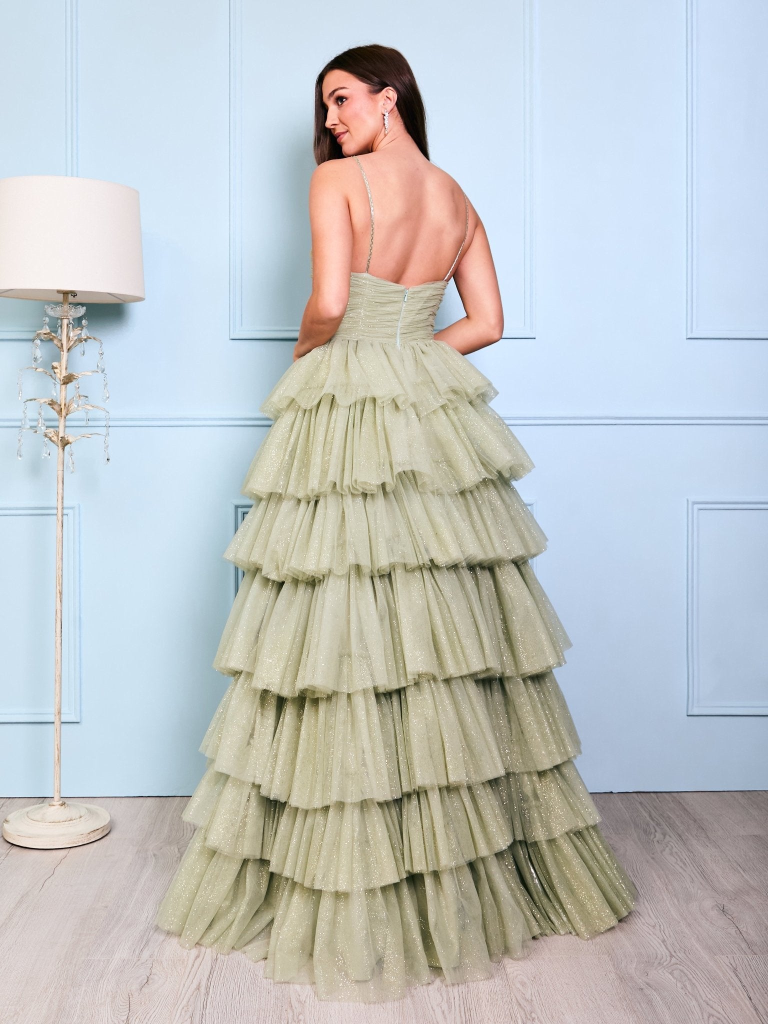 Beau - Sage Tiered Glitter Tulle Ballgown