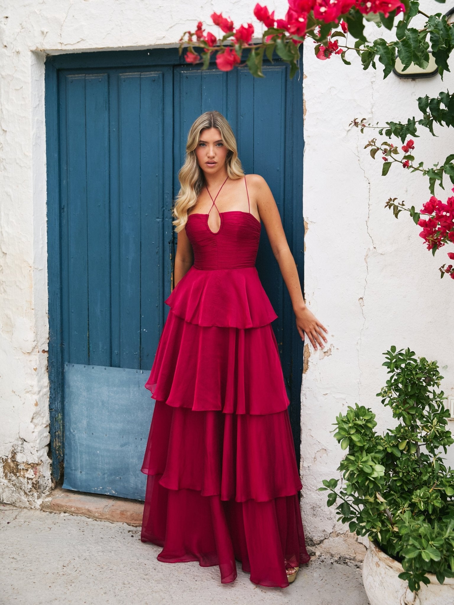 Chloe - Chiffon Halter Neck Tiered Prom Dress