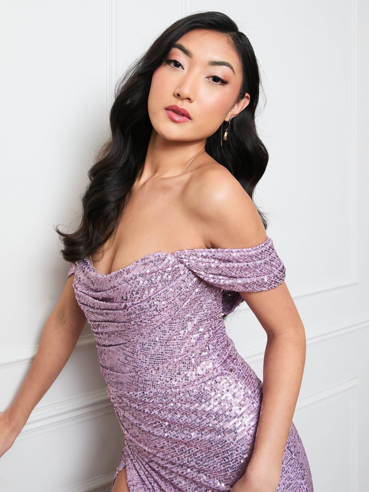 Coco - Lilac Sequin Shoulder Neckline Prom Dress