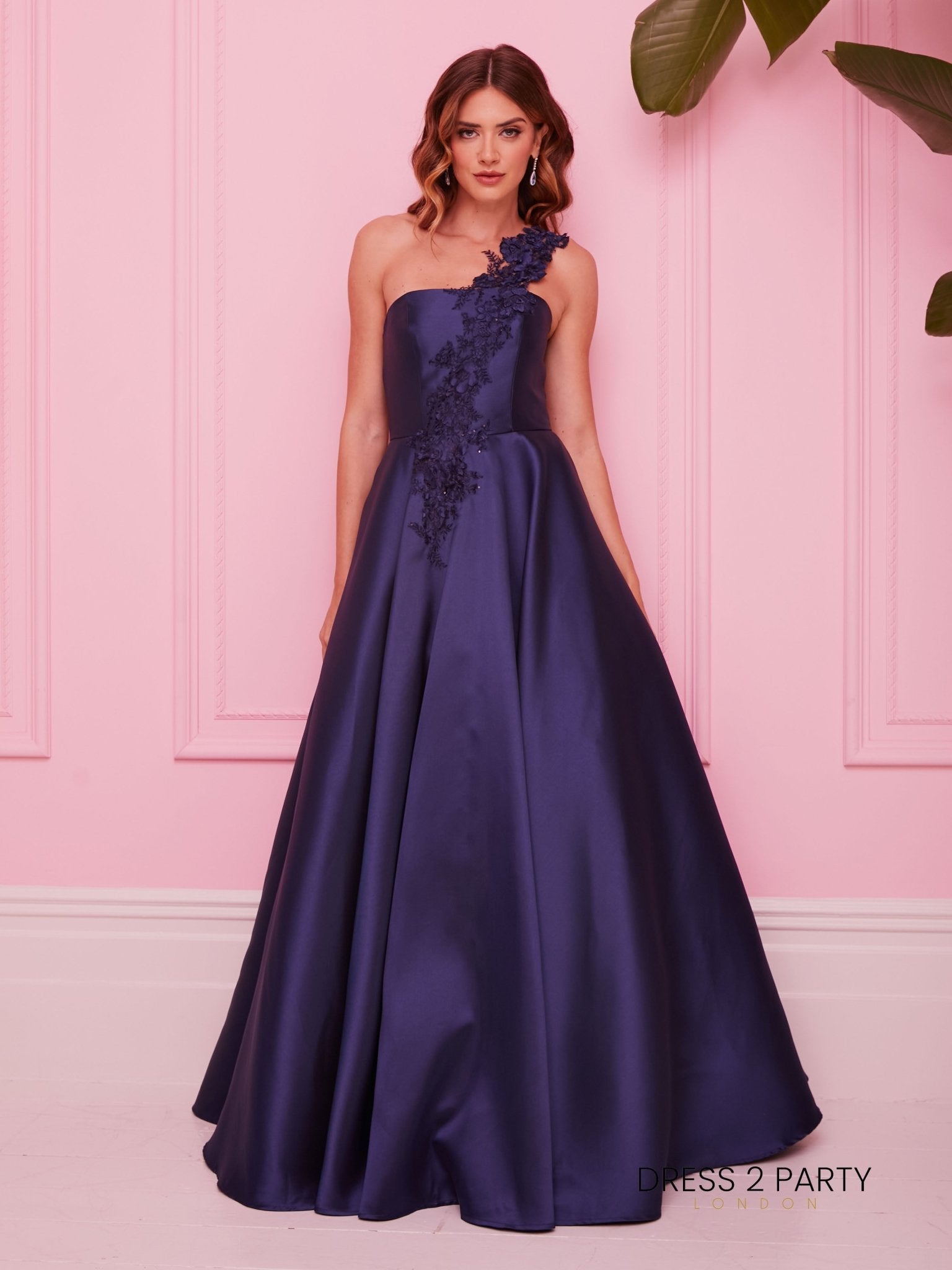 Colette - Navy One Shoulder Mikado Ballgown With Pockets