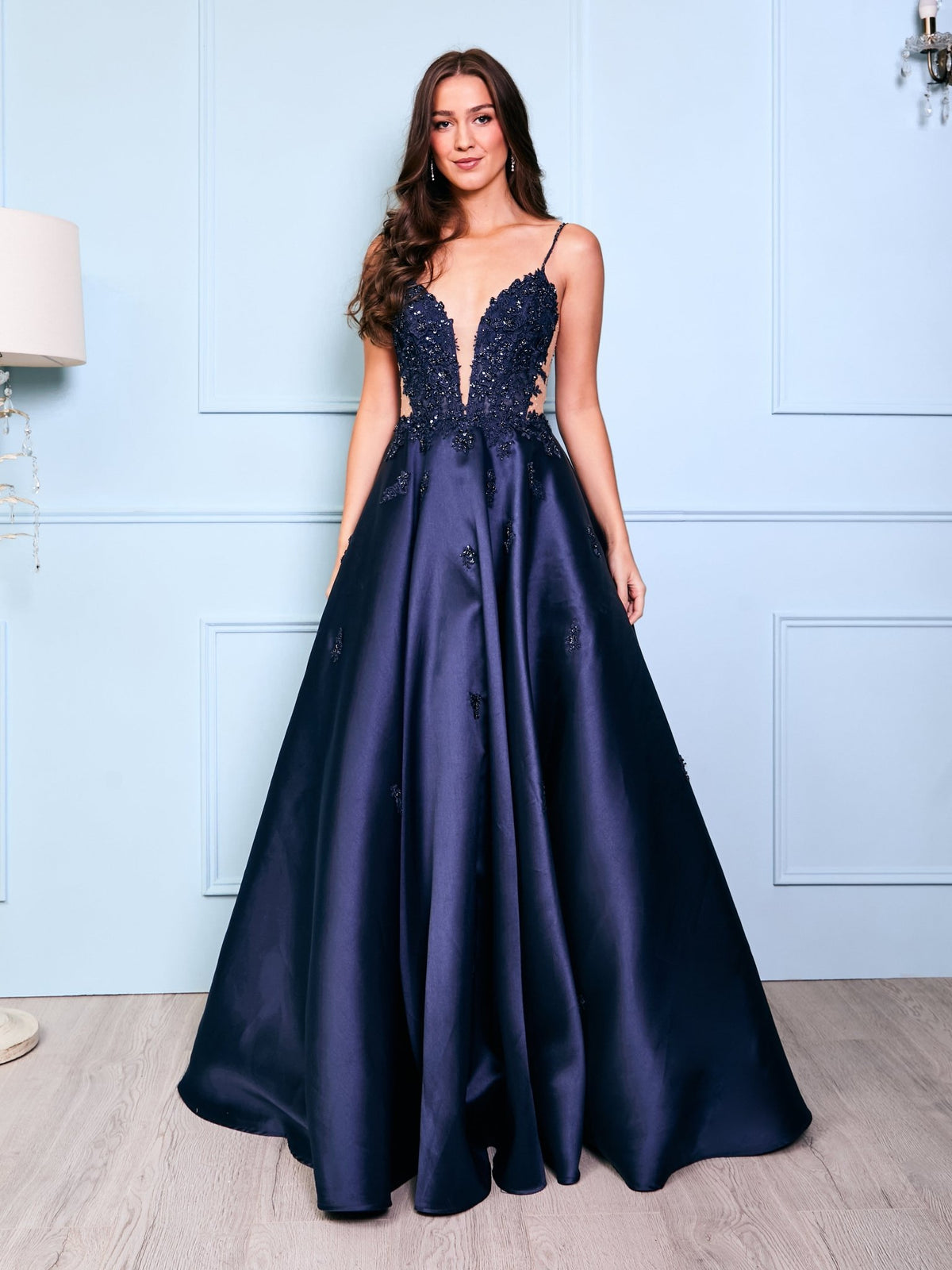 Faye - Navy Mikado Ball Gown
