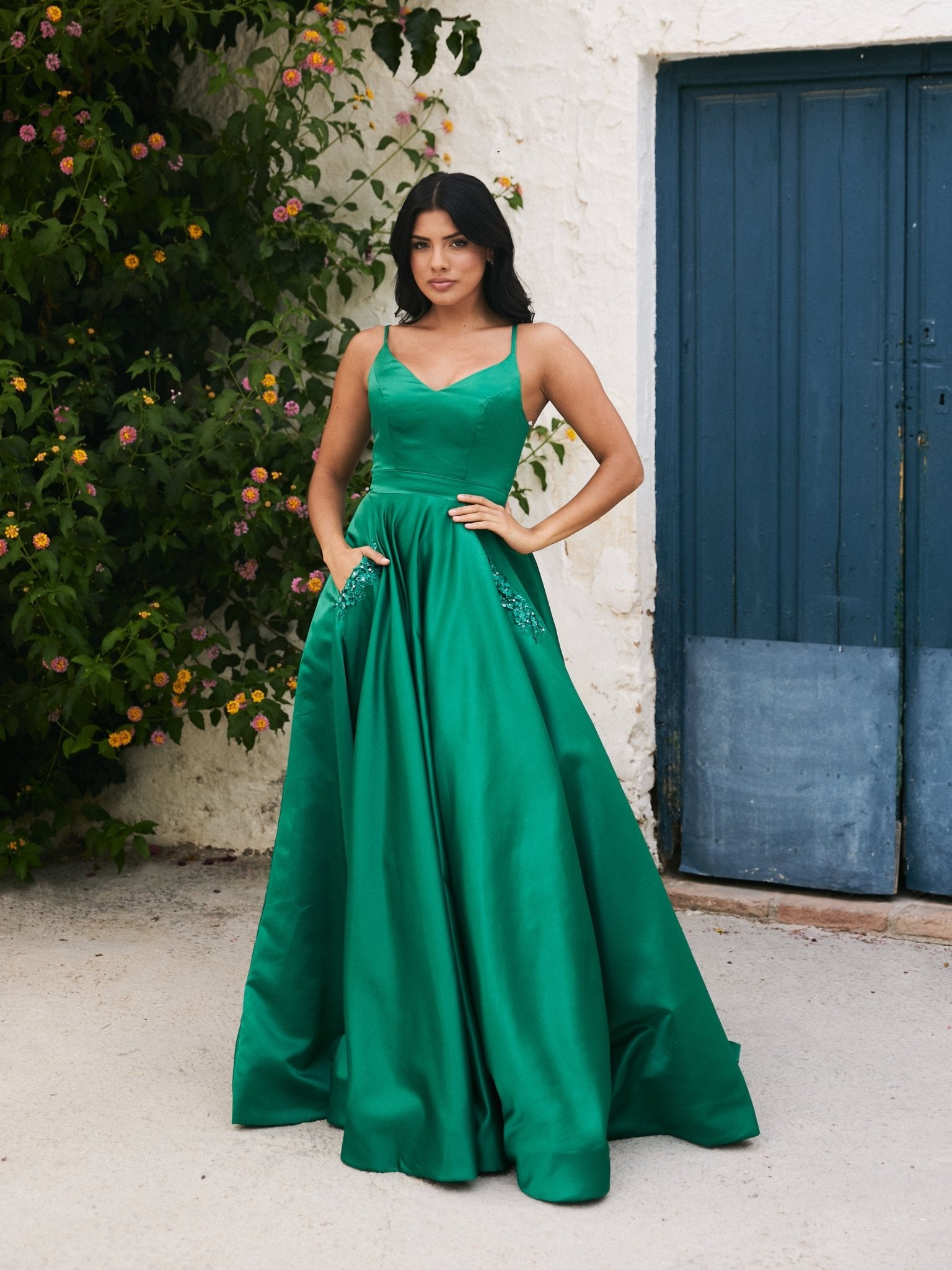 Felicity - Emerald Green Satin Ball Gown