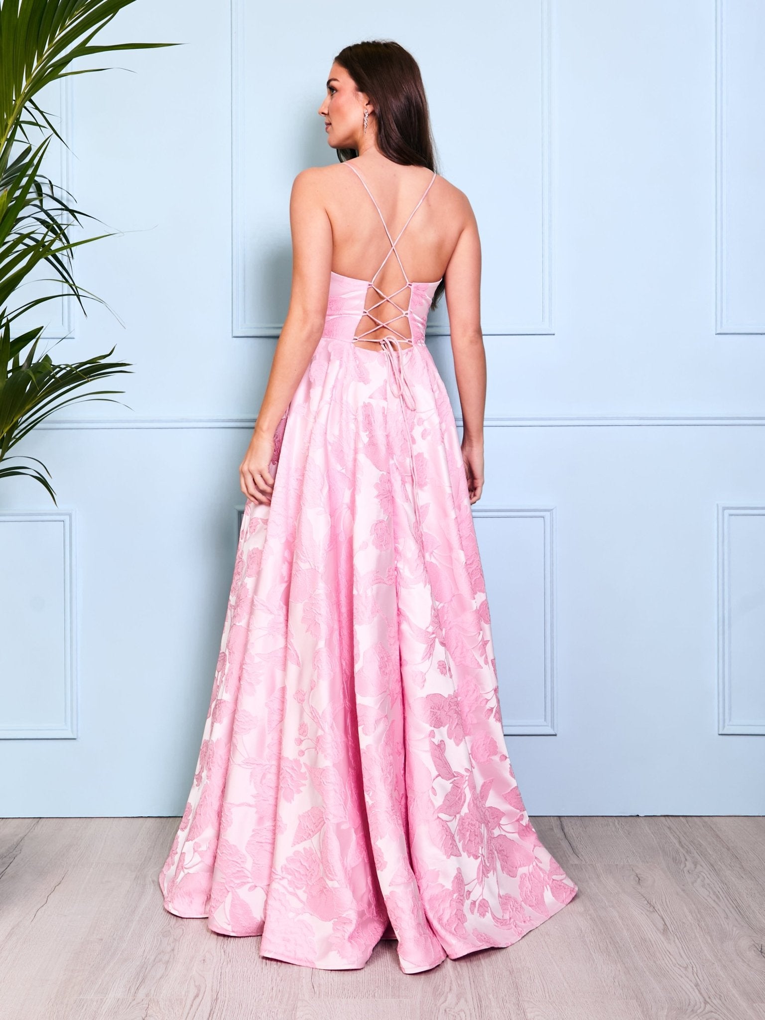 Freya - Pink Floral Jaquard Ball Gown