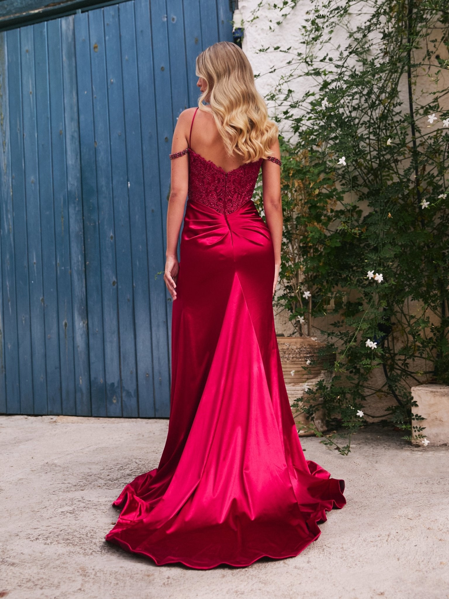 Holly - Wine Satin Lace Corset Dress