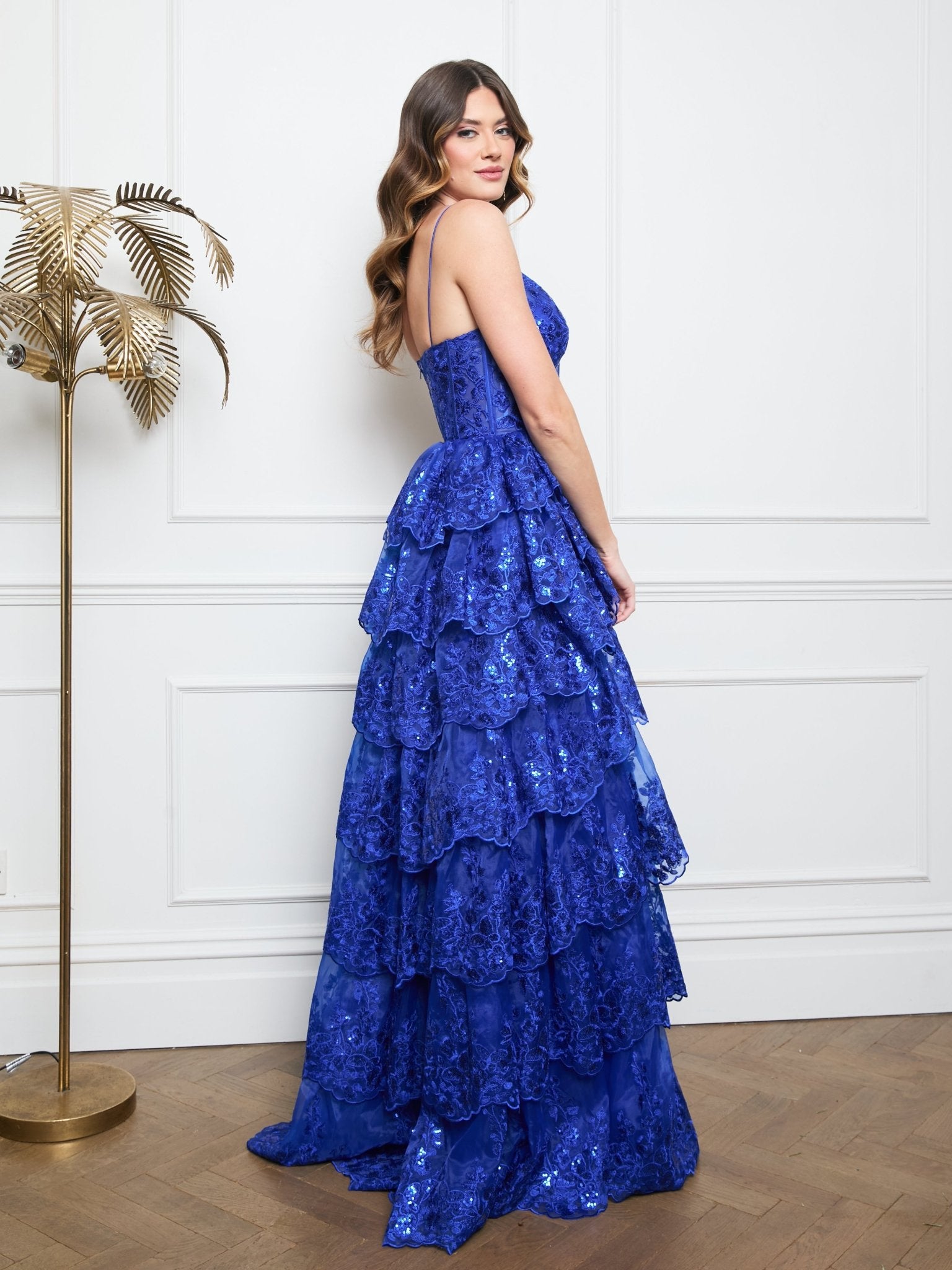 Jodie - Royal Blue Sequined Layered Prom Dress