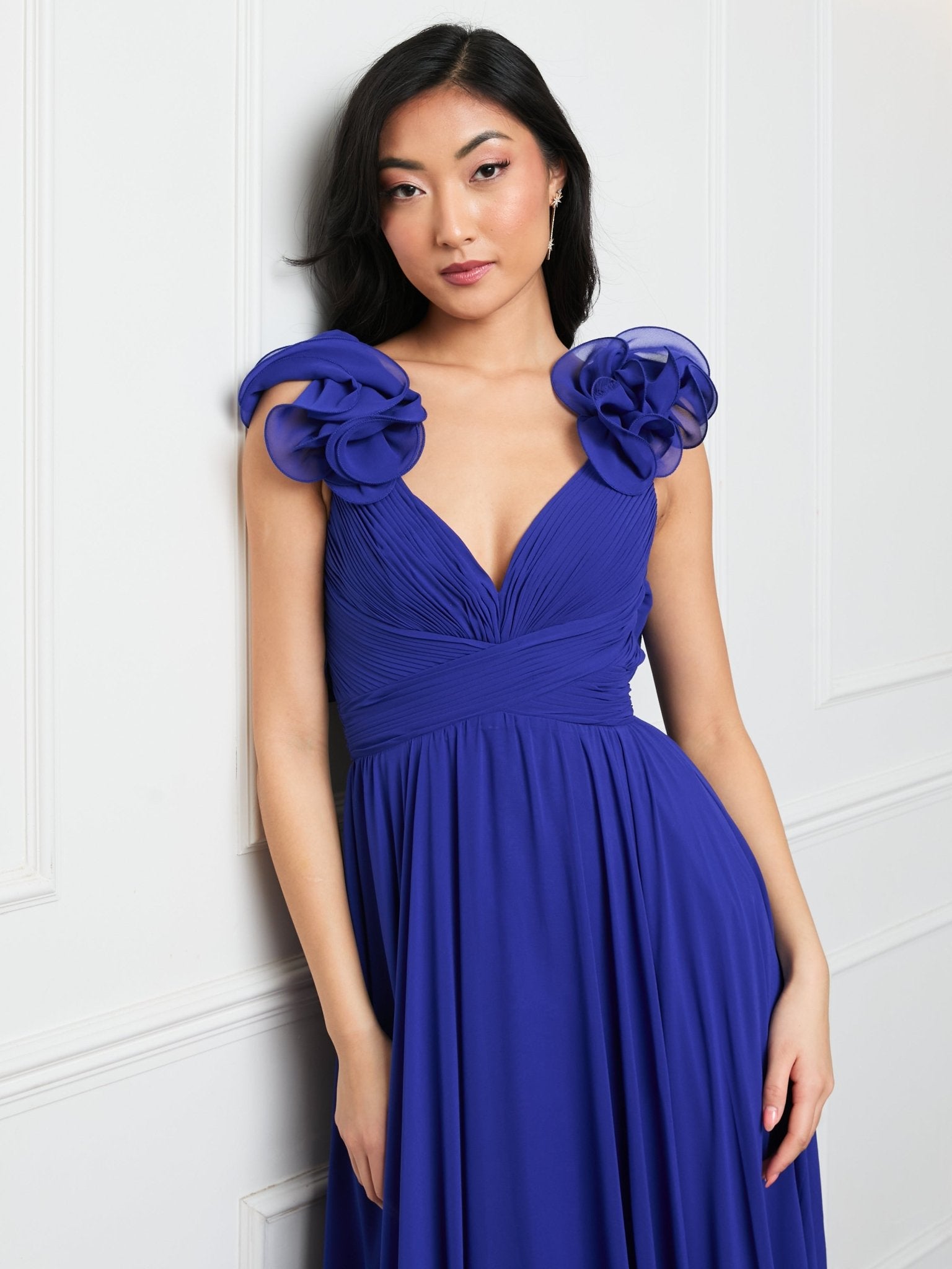 Katie - Royal Blue Chiffon Gown with Lace Up Back