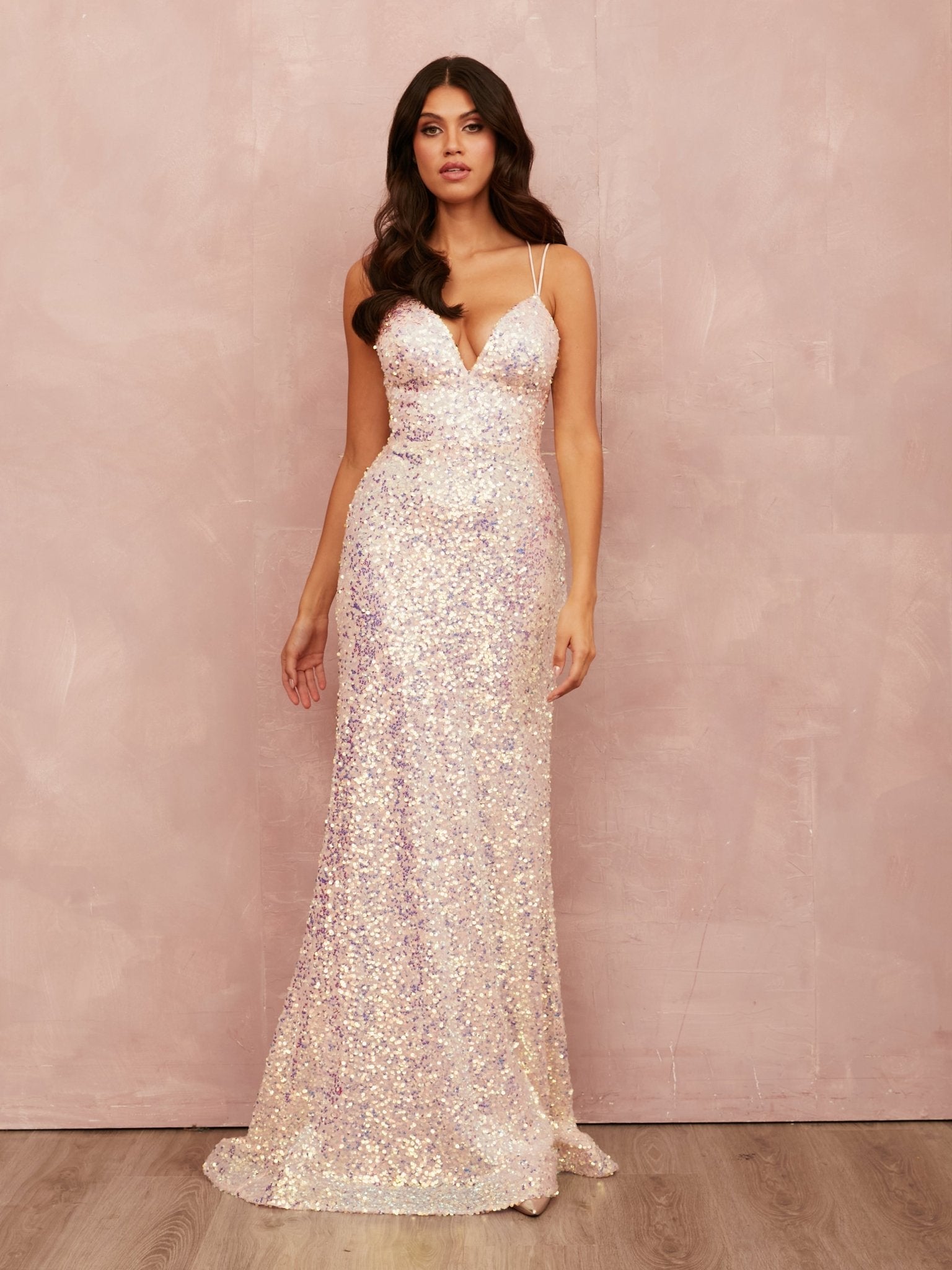 Liberty - White Iridescent Sequin Column Dress Liberty - White Iridescent Sequin Column Dress