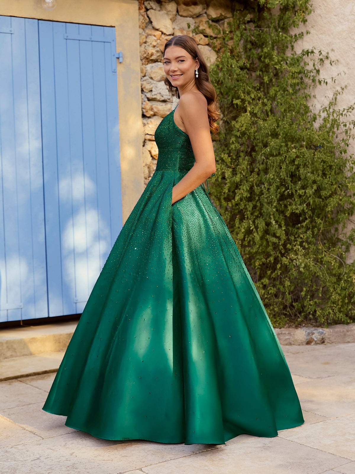 Maddie - Emerald Stud Mikado Showstopper Dress