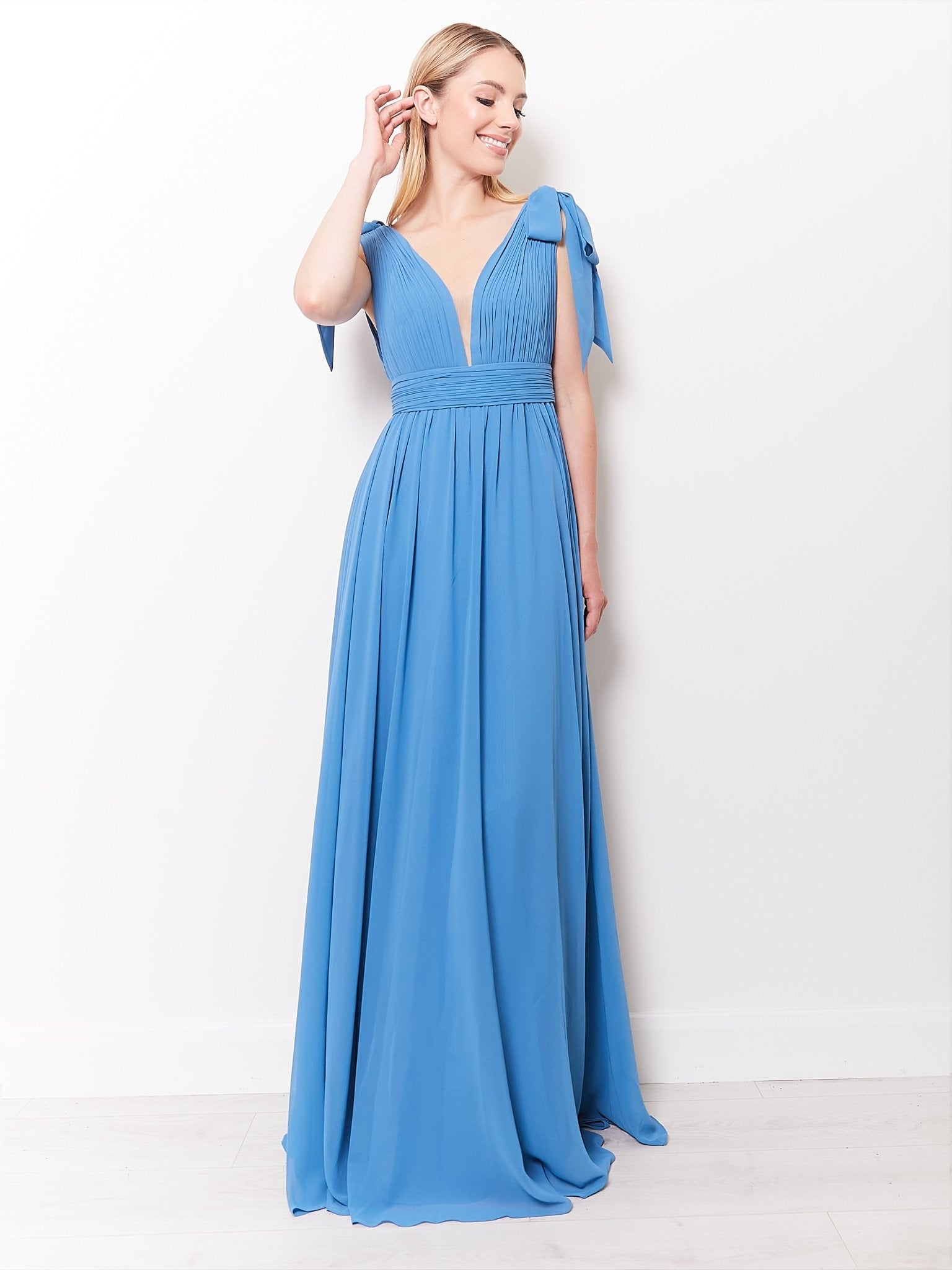 Melania - Sky Blue Sophisticated Wedding Guest Chiffon