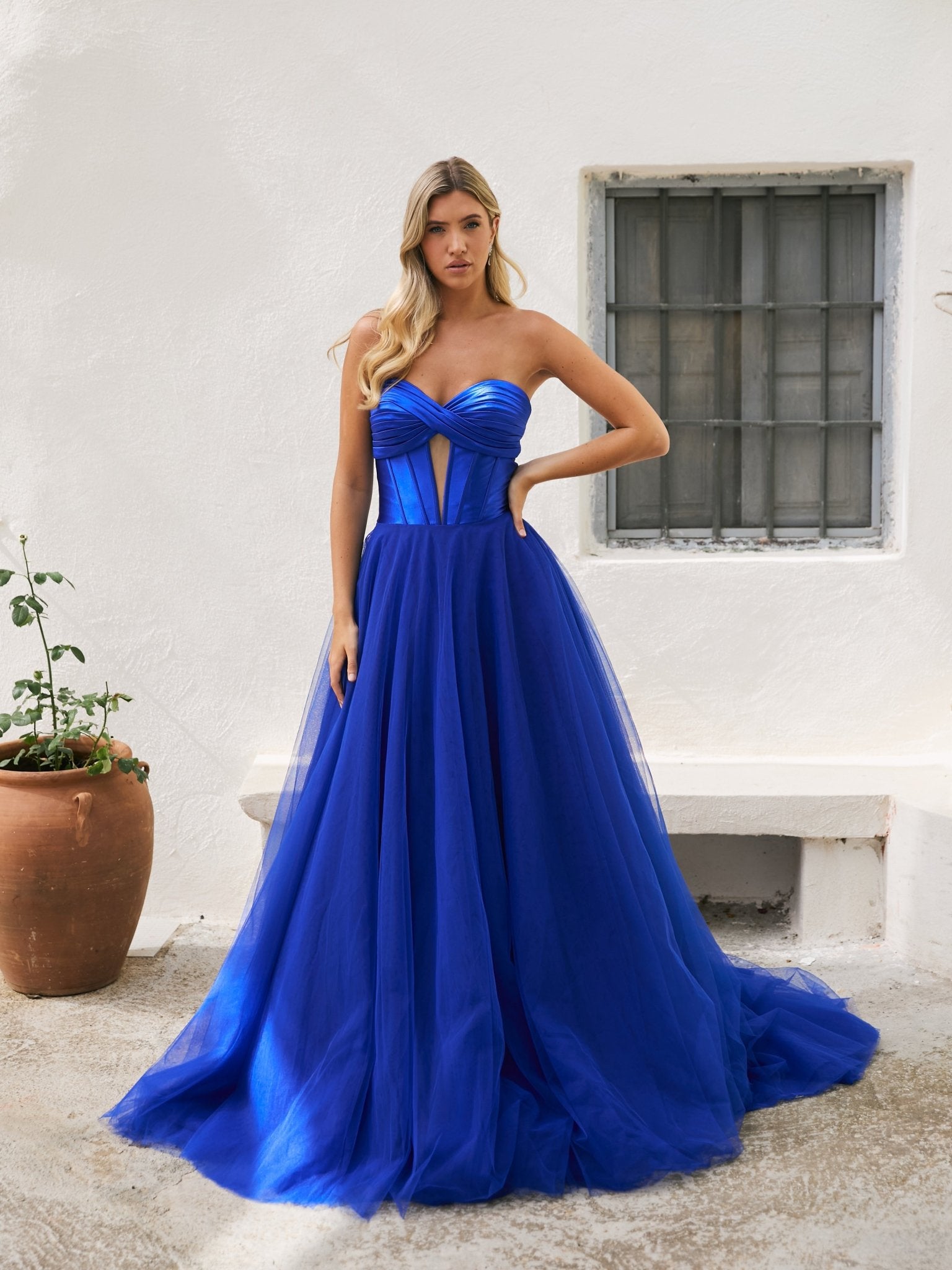 Ball Gown Royal Blue Silky Dress Nicole Royal Blue Satin And Tulle