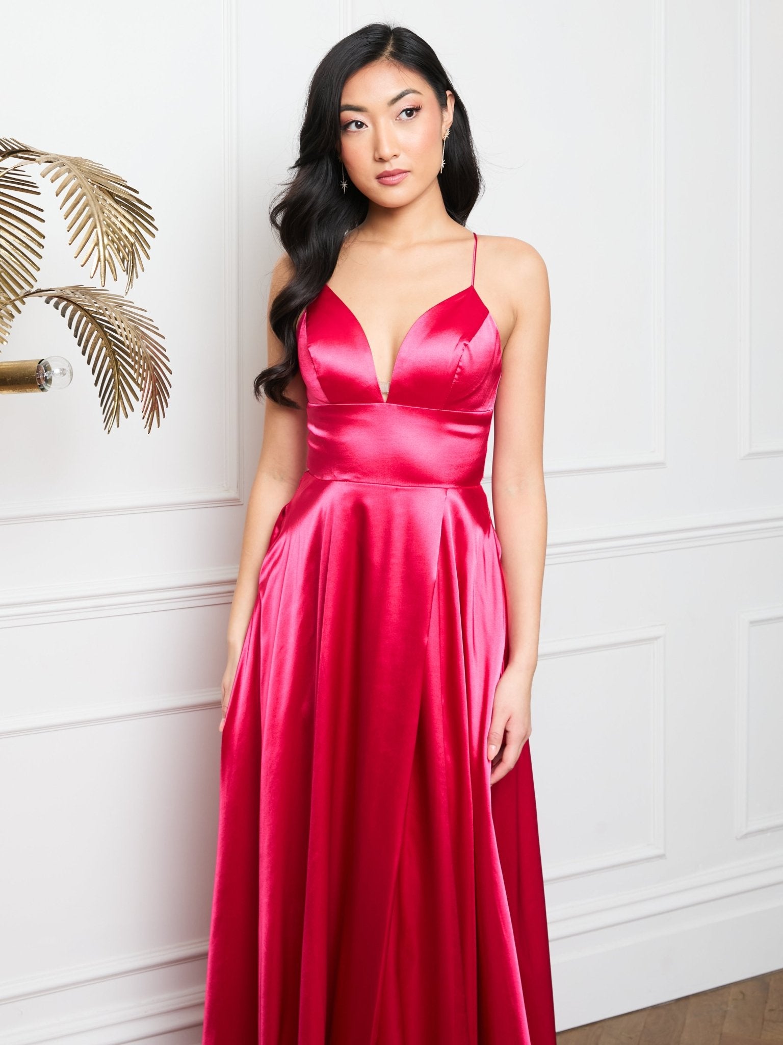 Olivia - Hot Pink Satin Wrap Lace Up Back