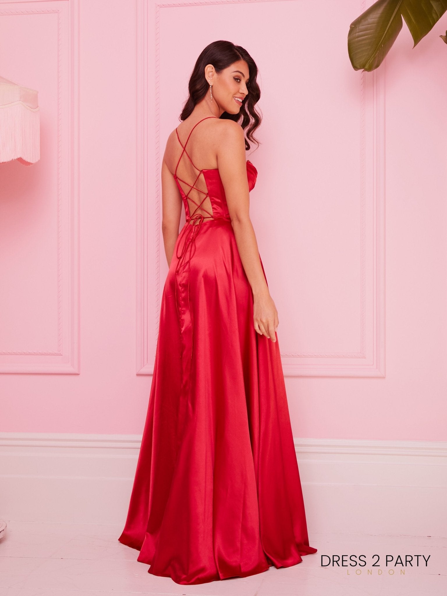 Petra - Red Satin Wrap Dress With Beaded Corset