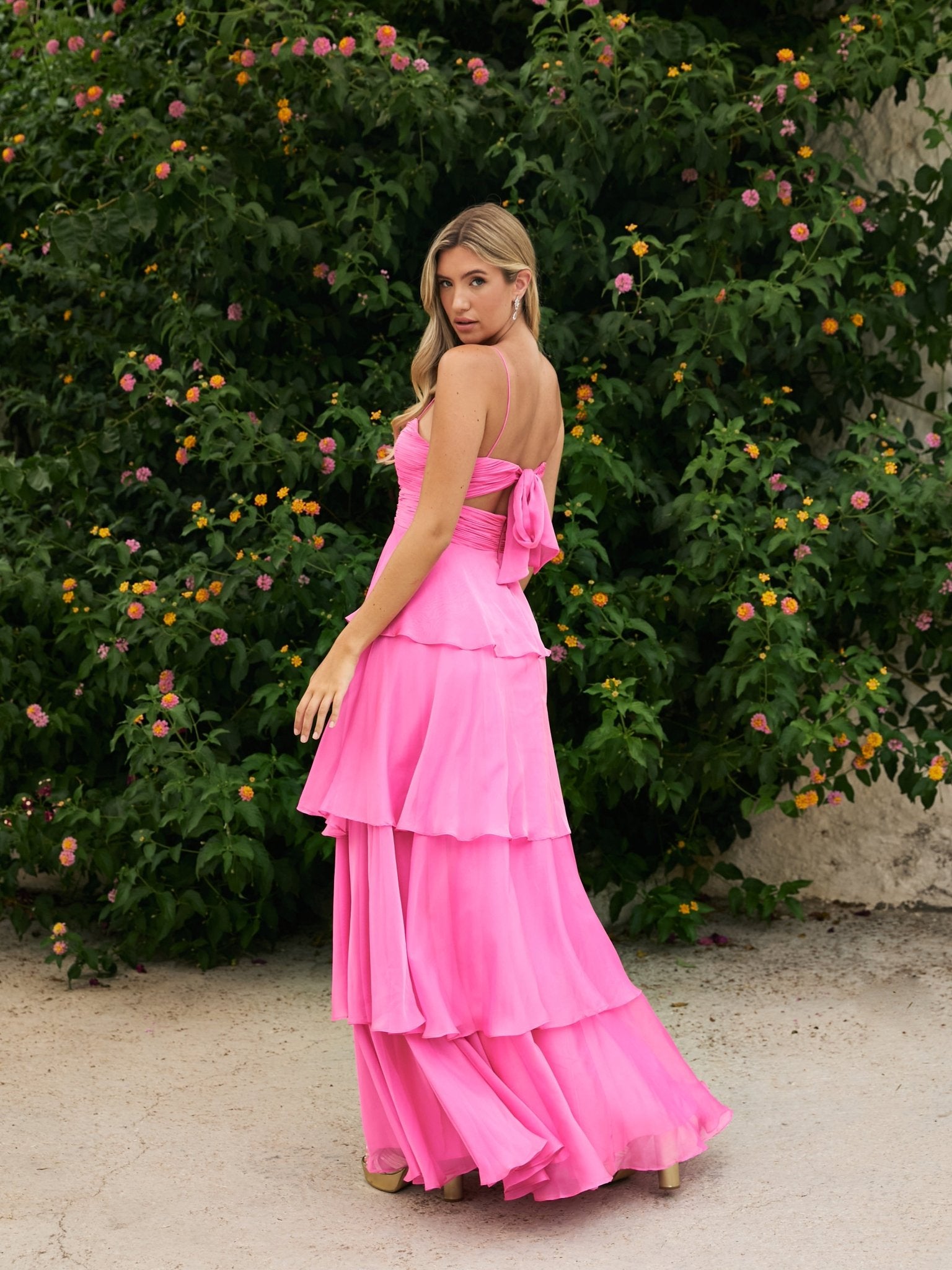 Riley - Bubblegum Bikini Top Wedding Guest Chiffon Dress