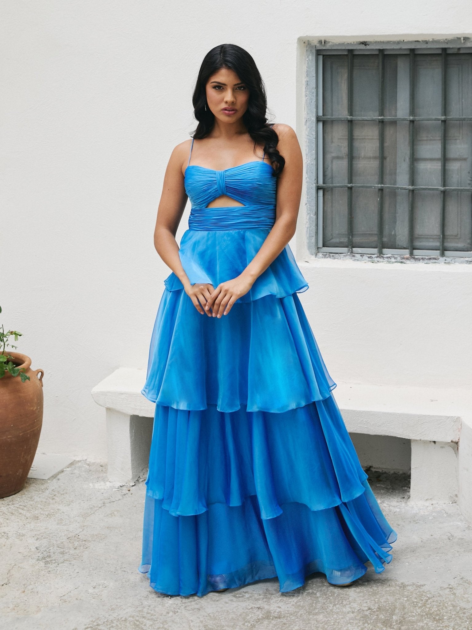 Riley - Deep Periwinkle Bikini Top Wedding Guest Chiffon Dress