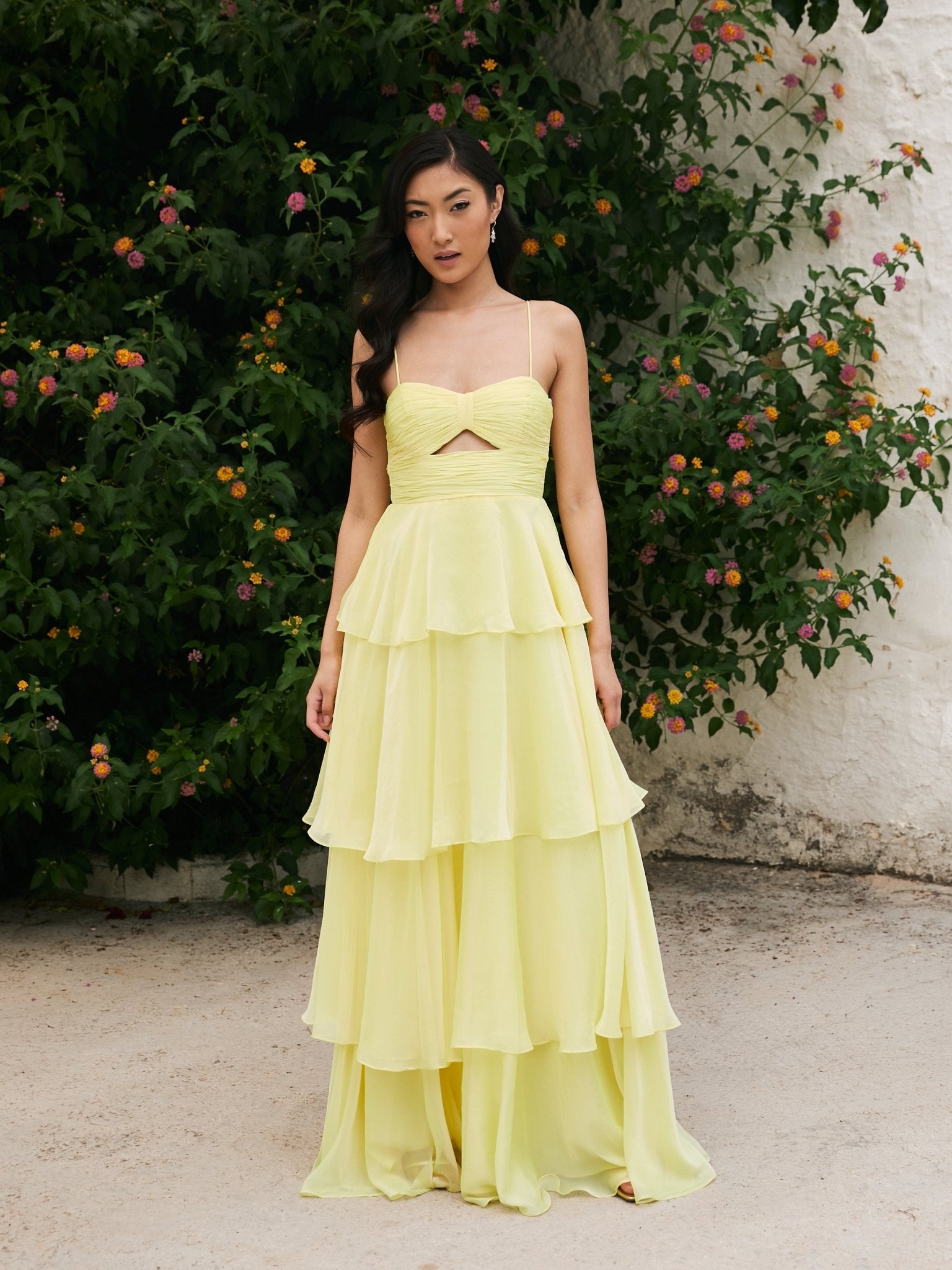 Riley - Yellow Bikini Top Wedding Guest Chiffon Dress