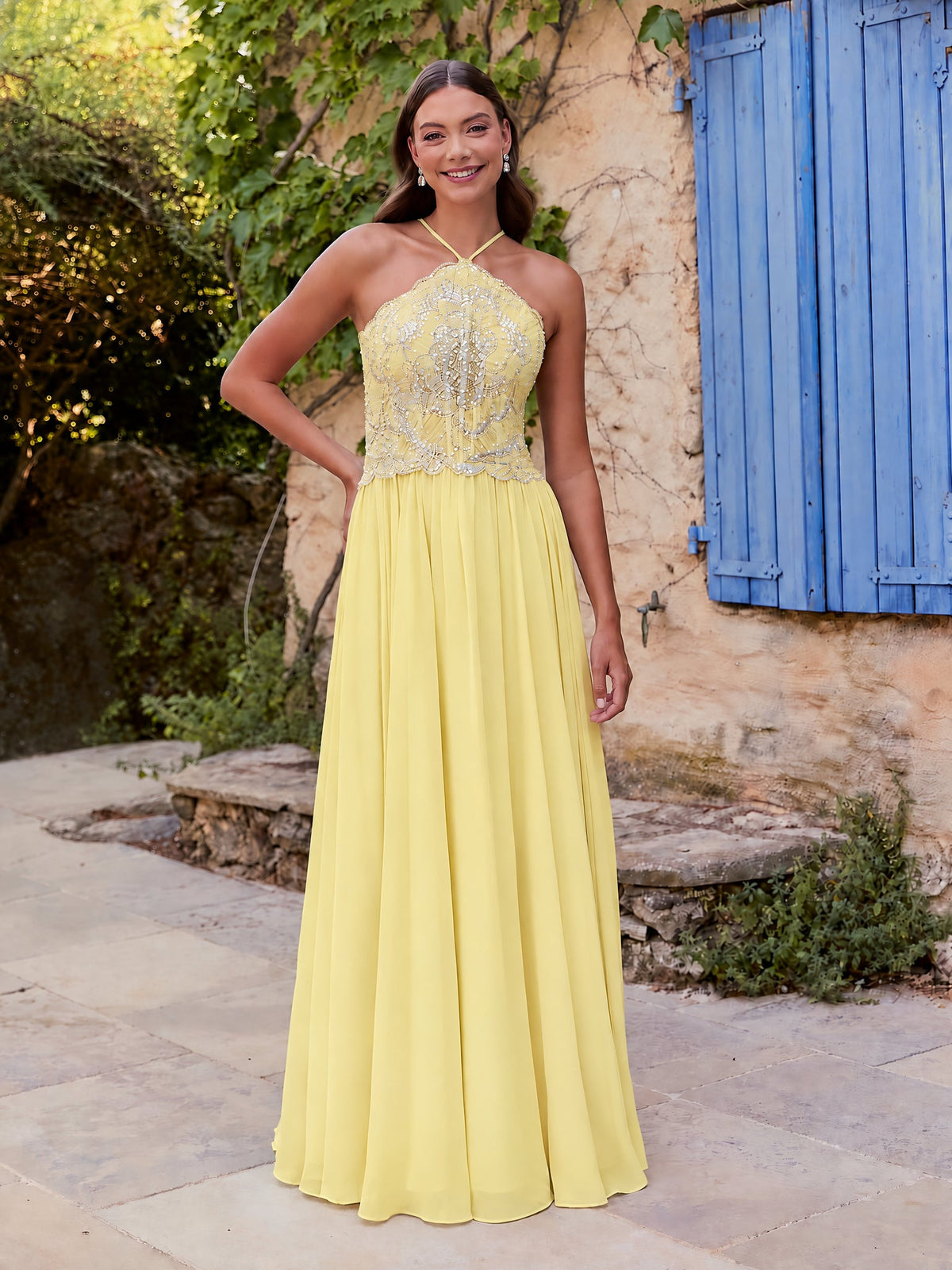 Rosalia - Lemon Halter Neck Gown - Dress 2 Party