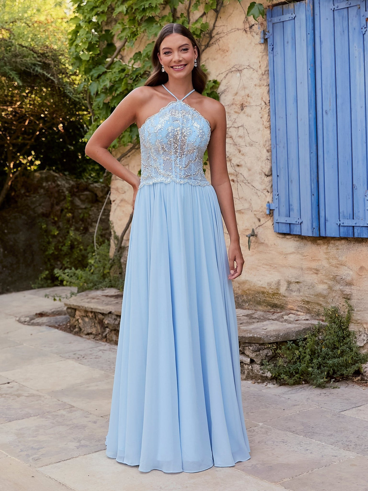 Rosalia - Light Blue Halter Neck Gown