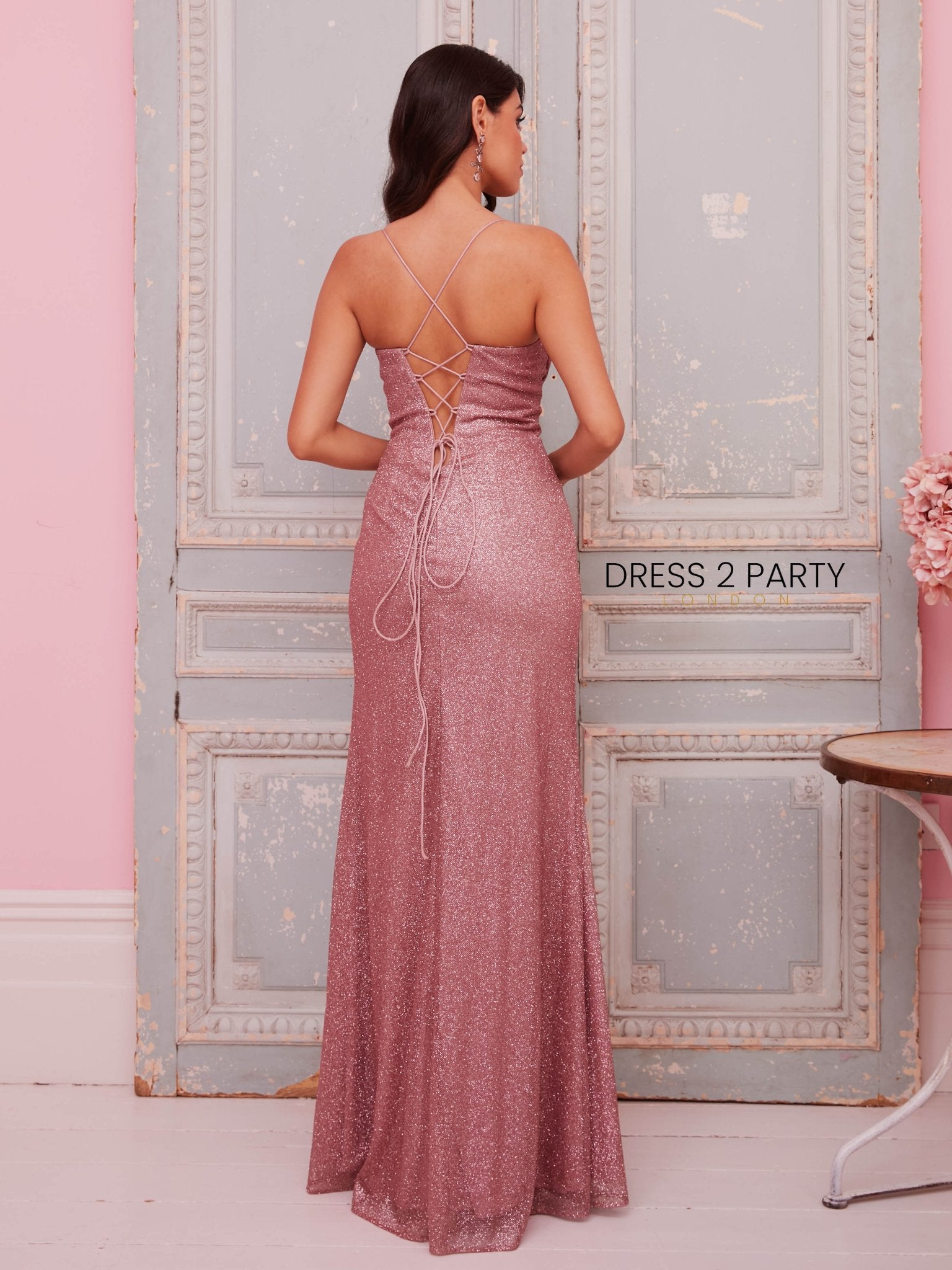 Savannah - Rose Glitter Tulle Corset Dress With Wrap Skirt