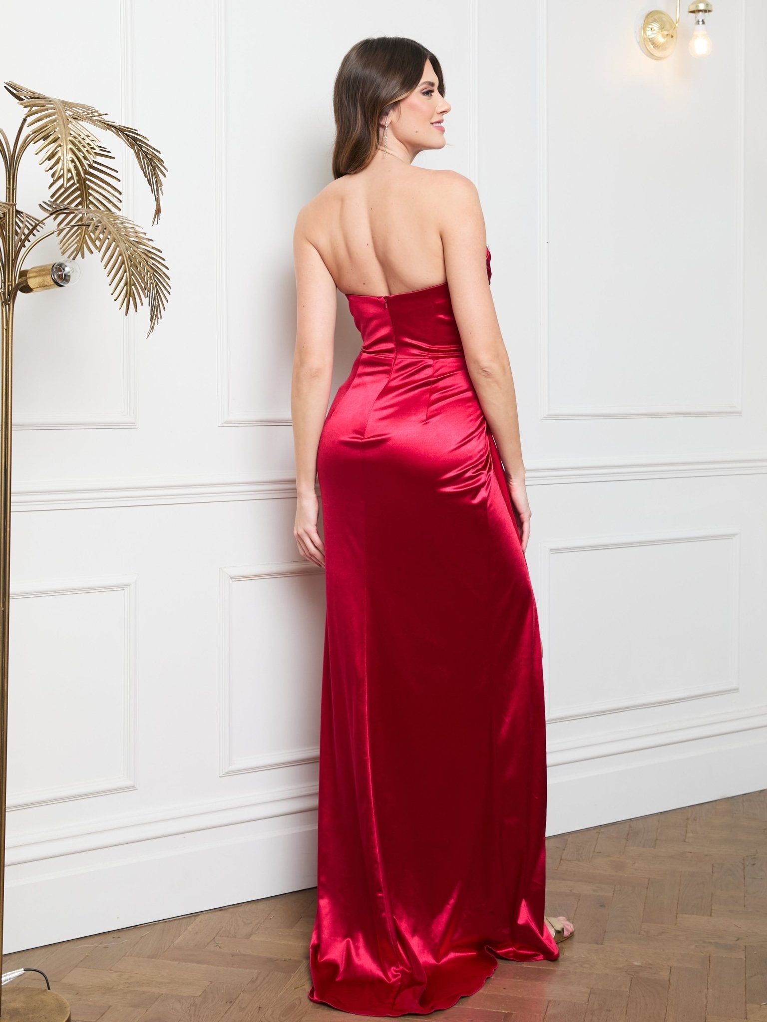 Sonya - Red Diamonte Bust Cap Prom Dress