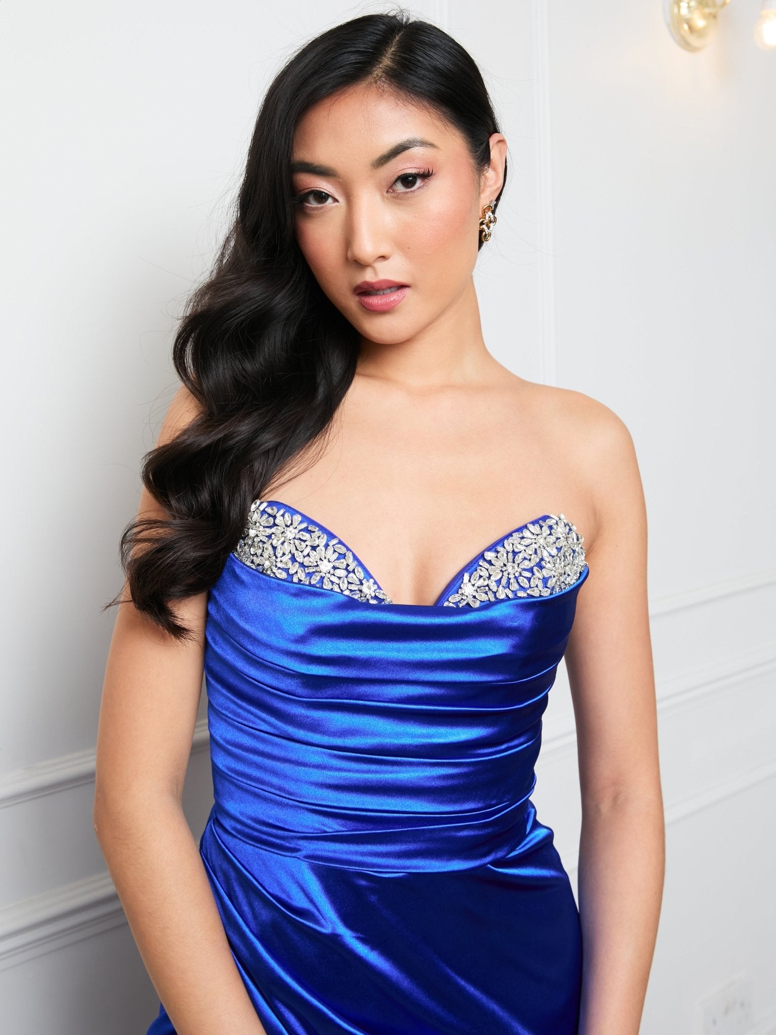 Sonya - Royal Blue Diamonte Bust Cap Prom Dress