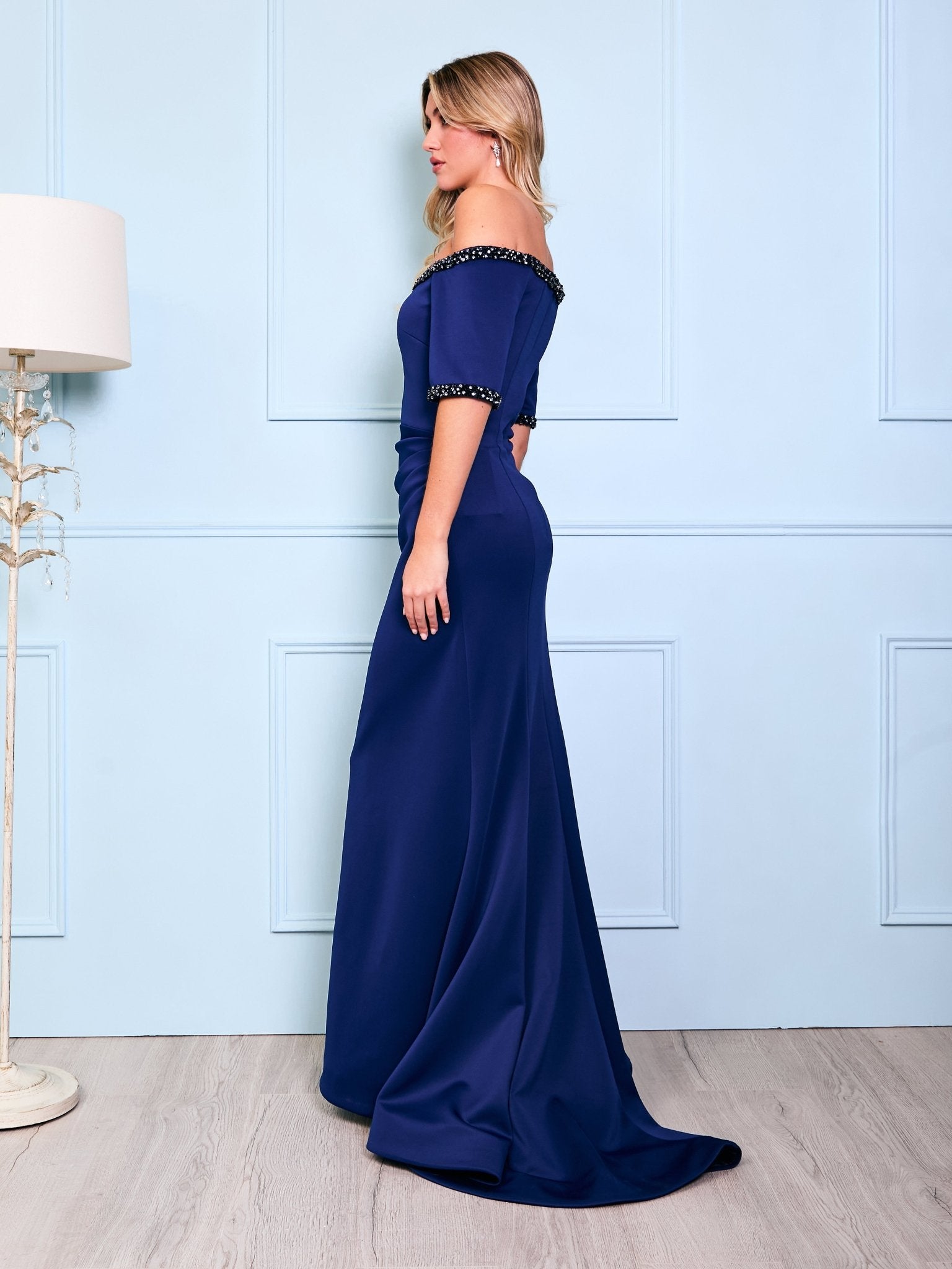 Suzannah - Blue Formal Evening Gown with Sleeves