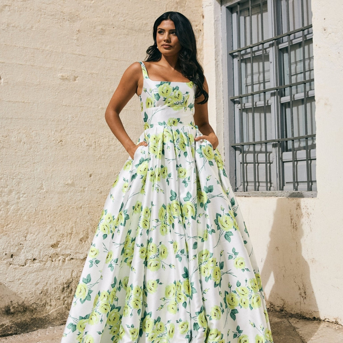 slim fit dress slacks A Line Floral Tulle V-Neck Short Sleeve Formal Evening Dress main image 1