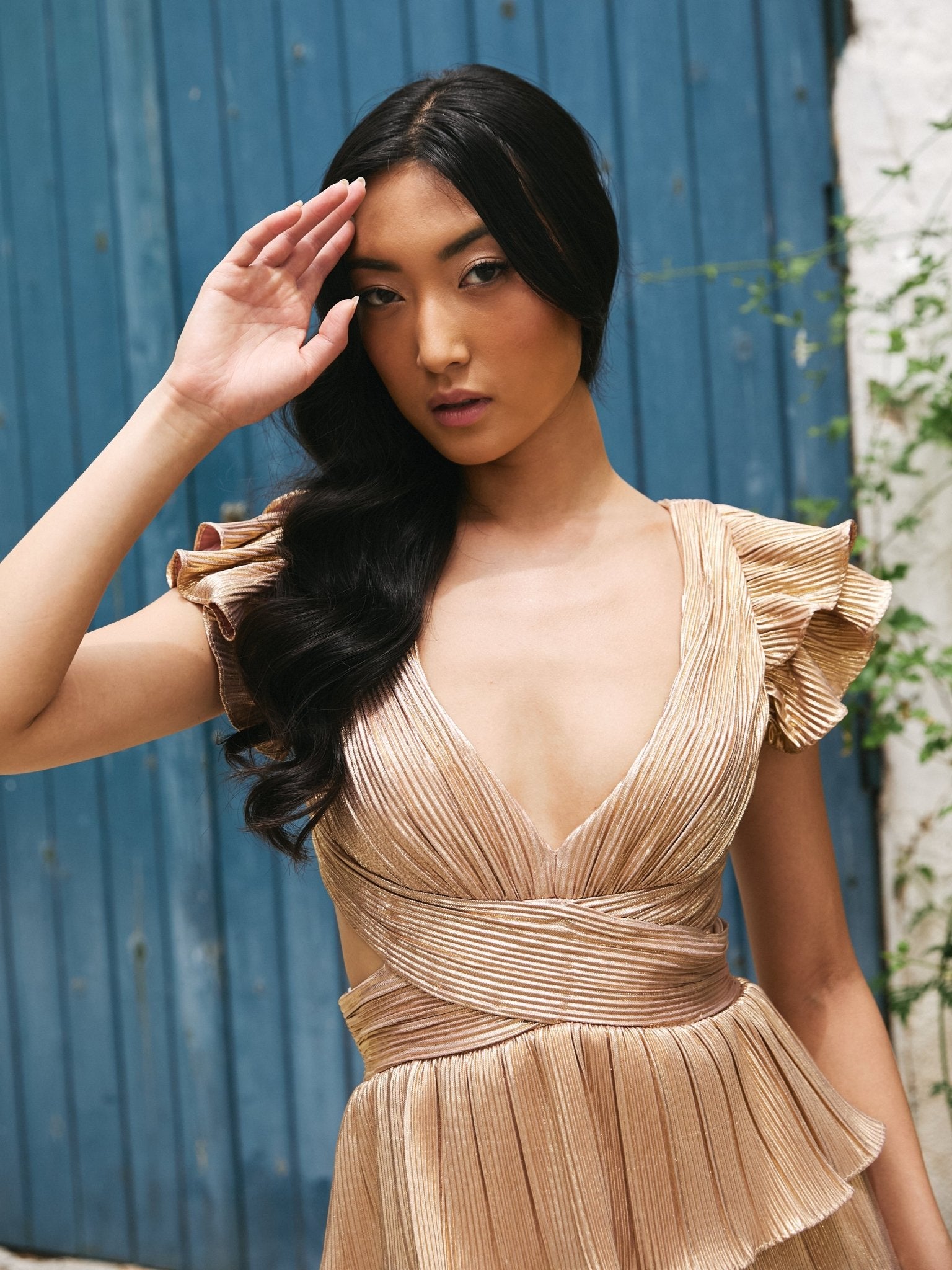 Alexandra - Open Back Metallic Gold Tiered Dress - Dress 2 Party