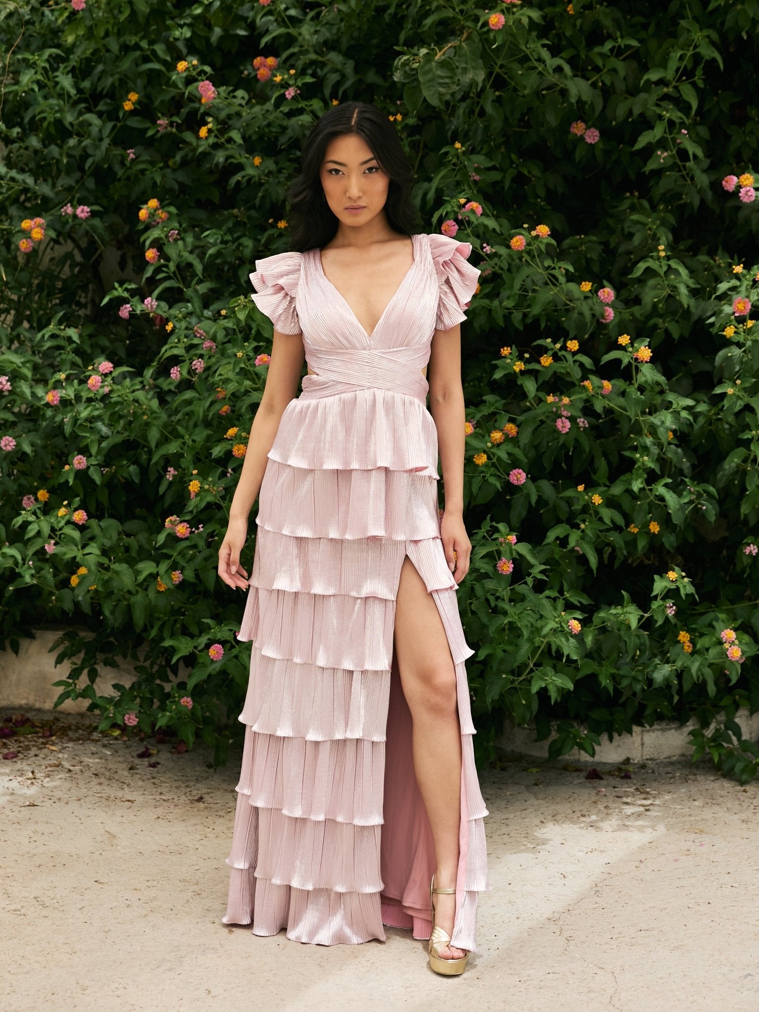 Alexandra - Open Back Pink Tiered Dress