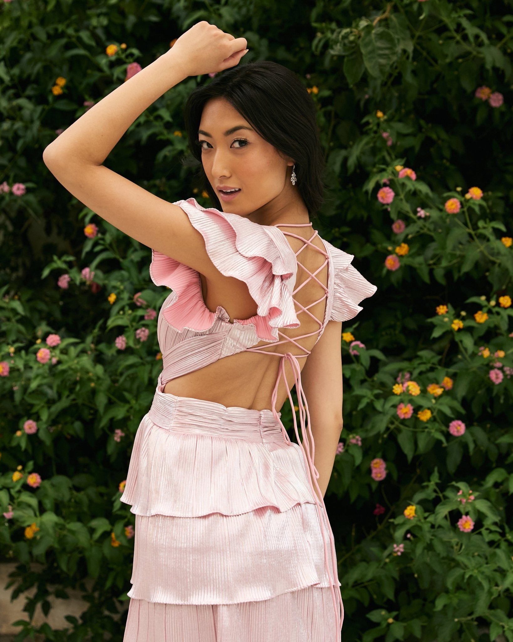 Alexandra - Open Back Pink Tiered Dress