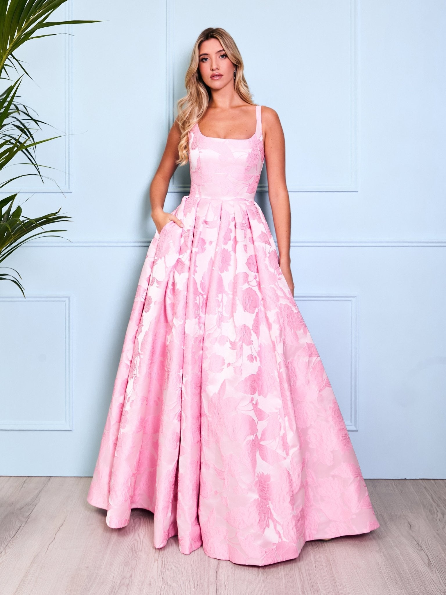 Ariella - Pink Square Neck Ball Gown