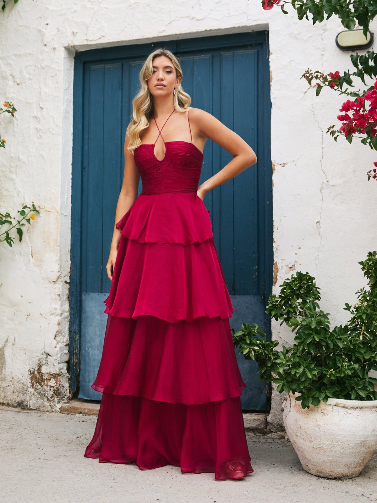Chloe - Chiffon Halter Neck Tiered Prom Dress