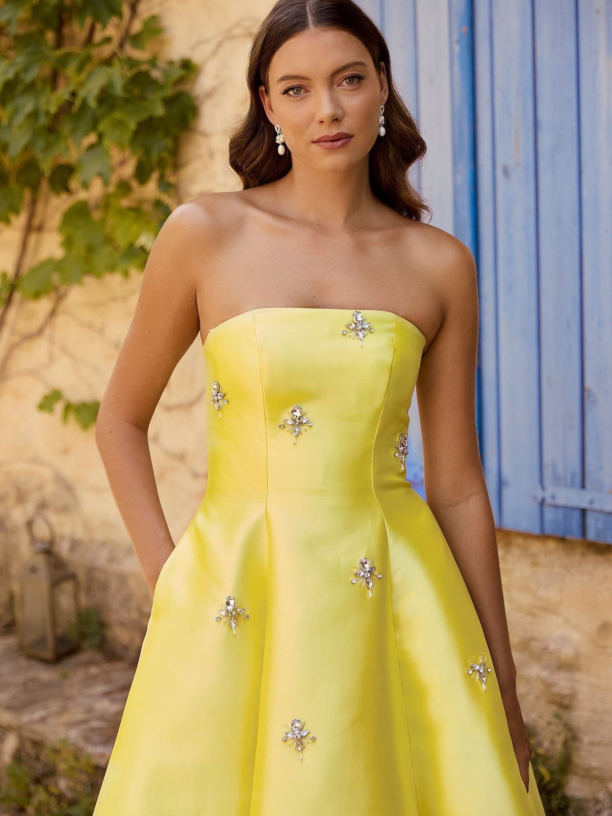 Cleo - Strapless Lemon Satin Ballgown