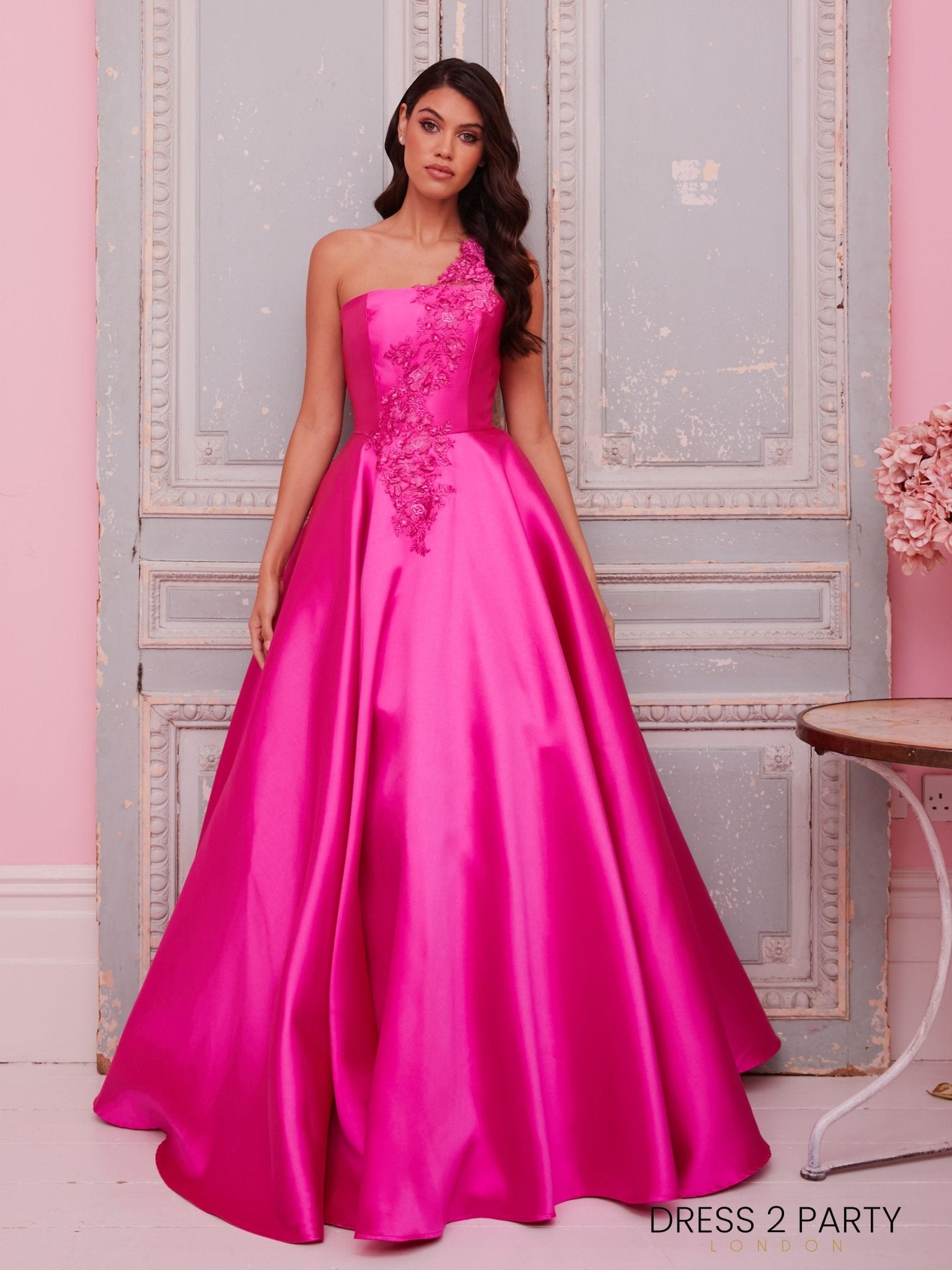 Colette - Megenta One Shoulder Mikado Ballgown With Pockets