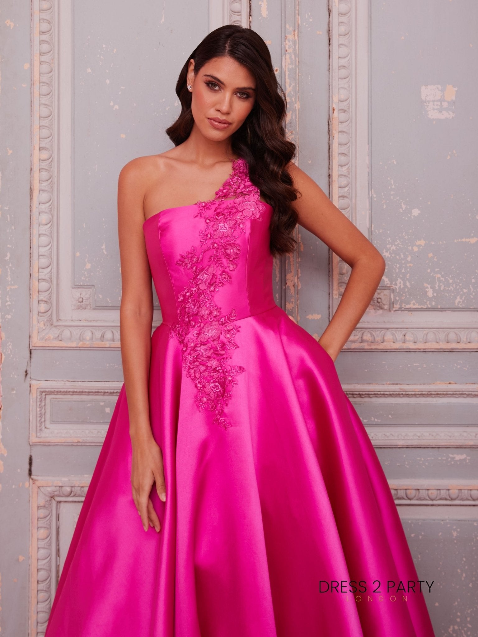 Colette - Megenta One Shoulder Mikado Ballgown With Pockets