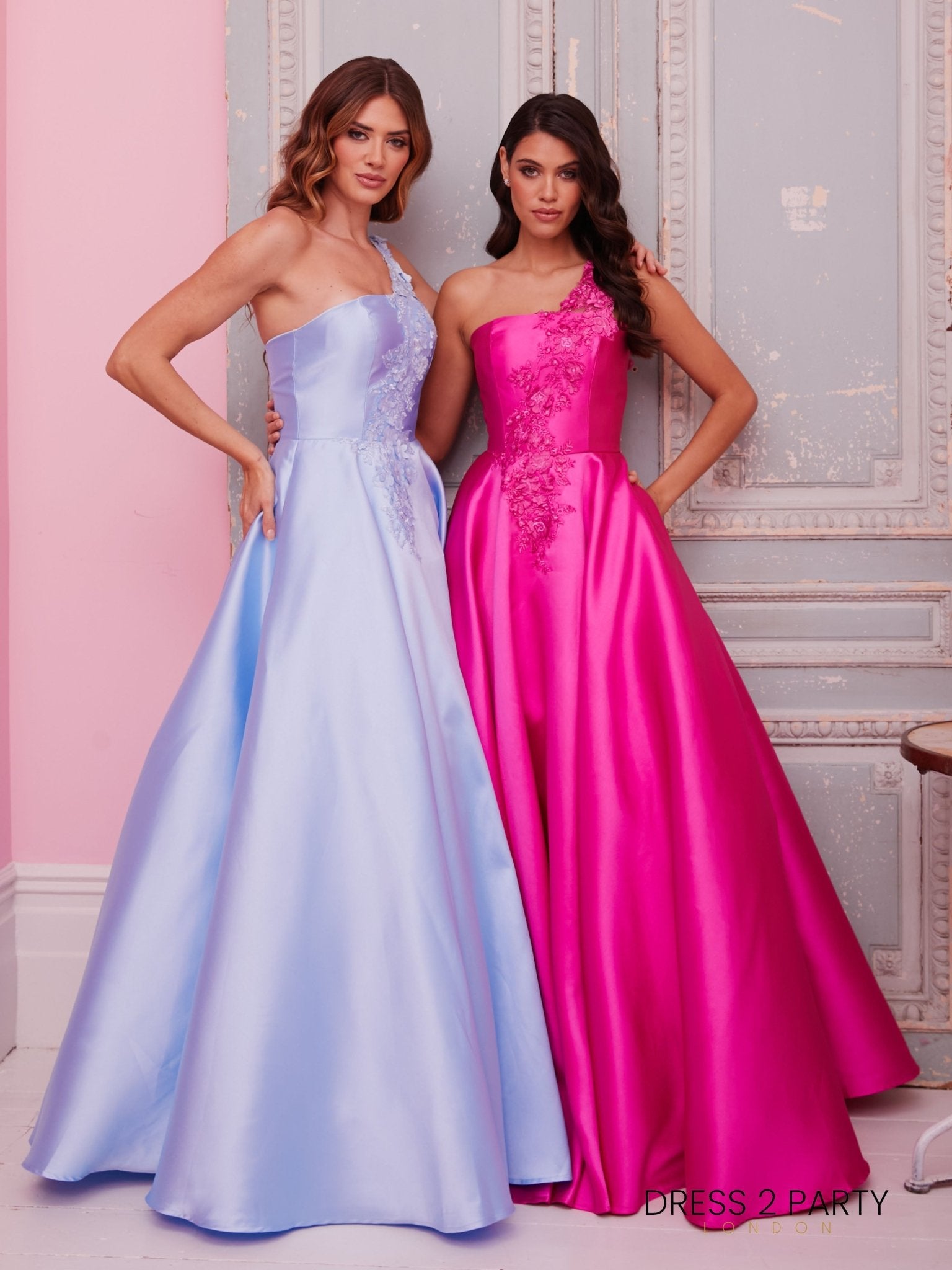 Colette - Megenta One Shoulder Mikado Ballgown With Pockets