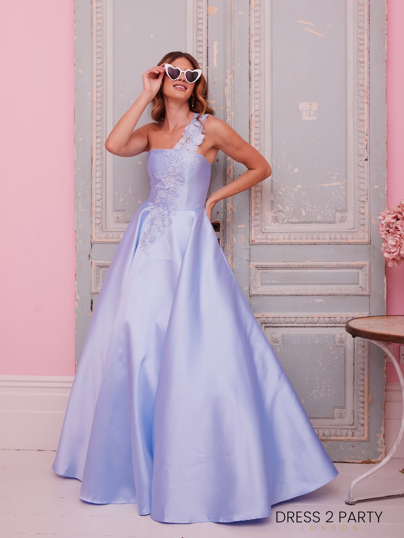 Colette Light Blue One Shoulder Mikado Ballgown With Pockets