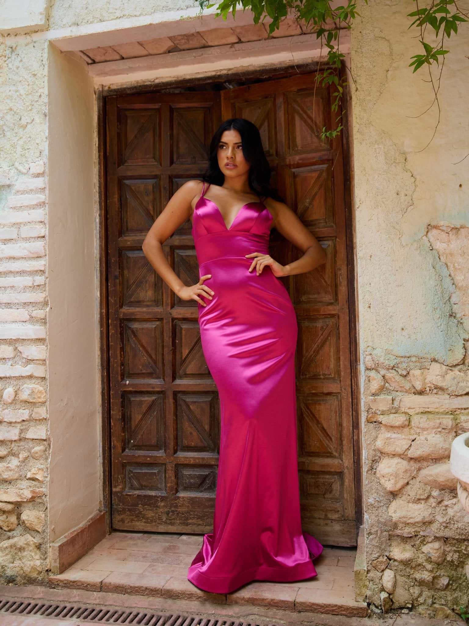 Daisy - Magenta Stretch Satin Prom Dress