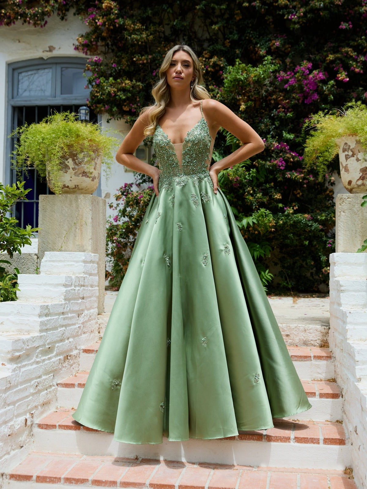 Faye - Sage Mikado Ball Gown