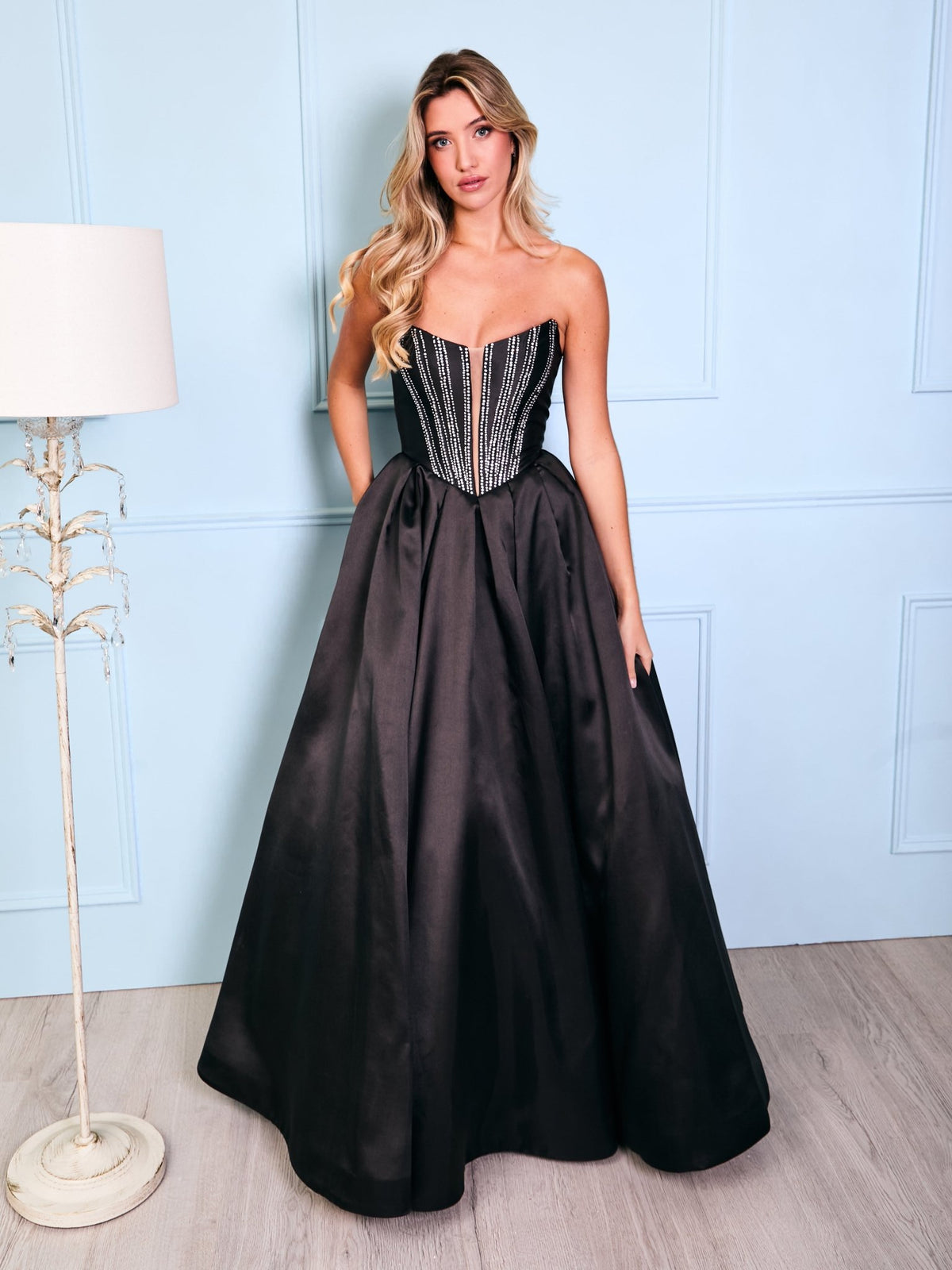 Harper - Black Corset Ballgown With Hot Fix Studs