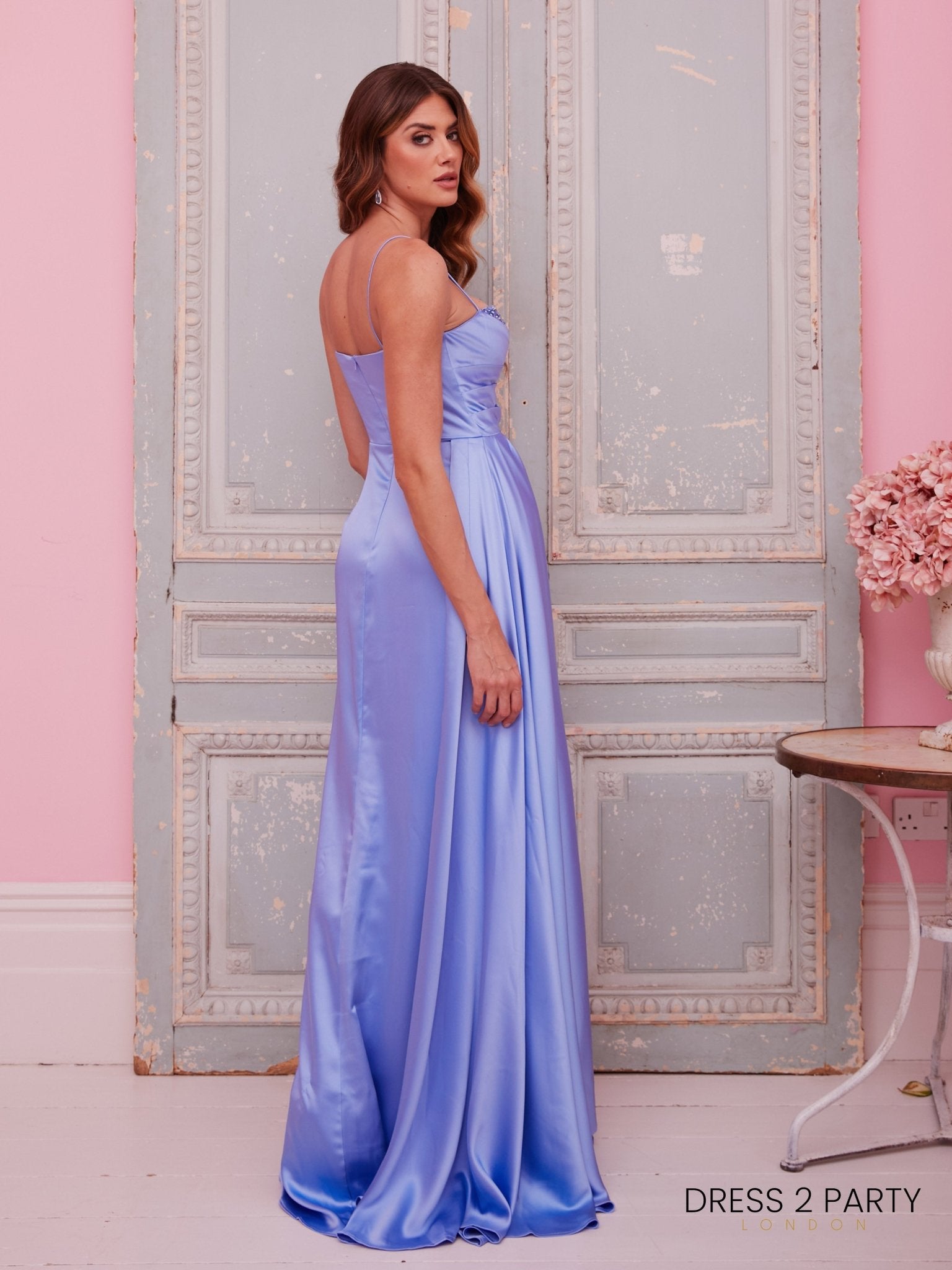 Libby - Perriwinkle Mid Weight Satin Skirt Dress With Corset Top