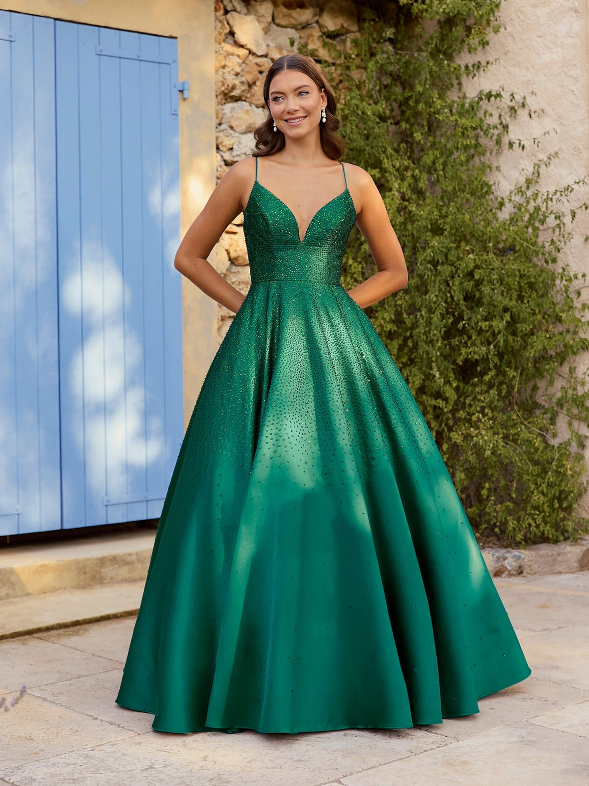 Maddie - Emerald Stud Mikado Showstopper Dress