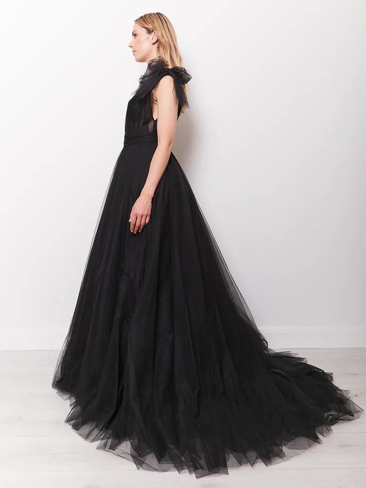 Melania - Black Sophisticated Shoulder Detail Dress - Dress 2 Party