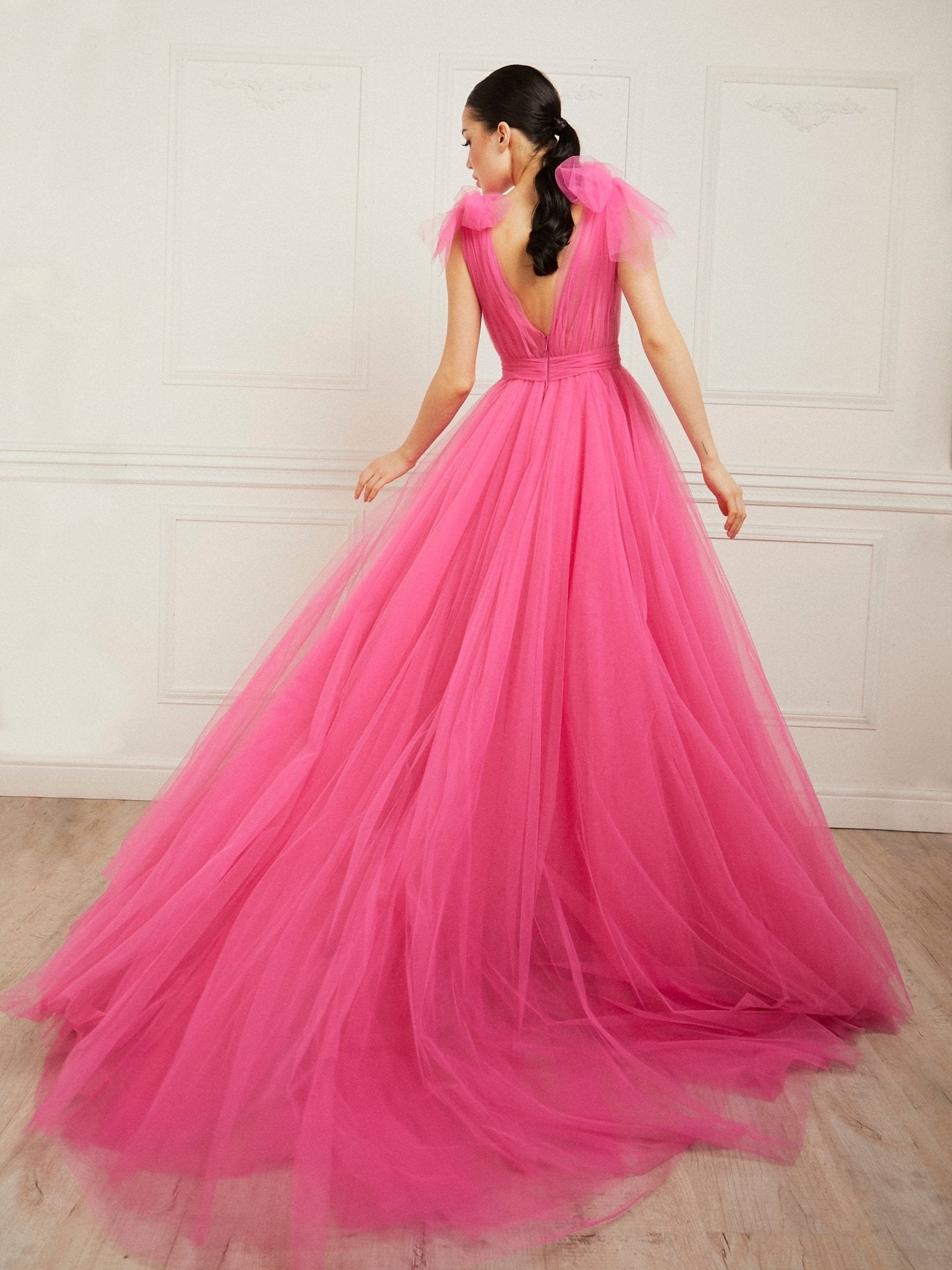 Melania - Hot Pink Sophisticated Shoulder Detail Dress