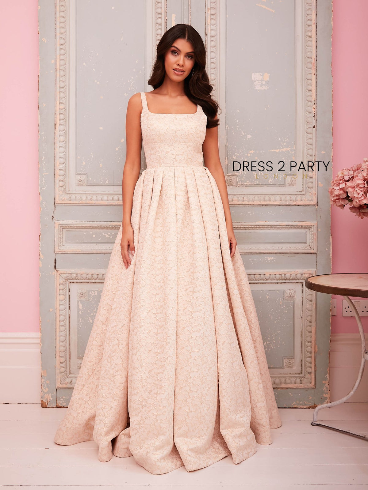 Mila - Gold Jaquard Ball Gown with Square Neckline