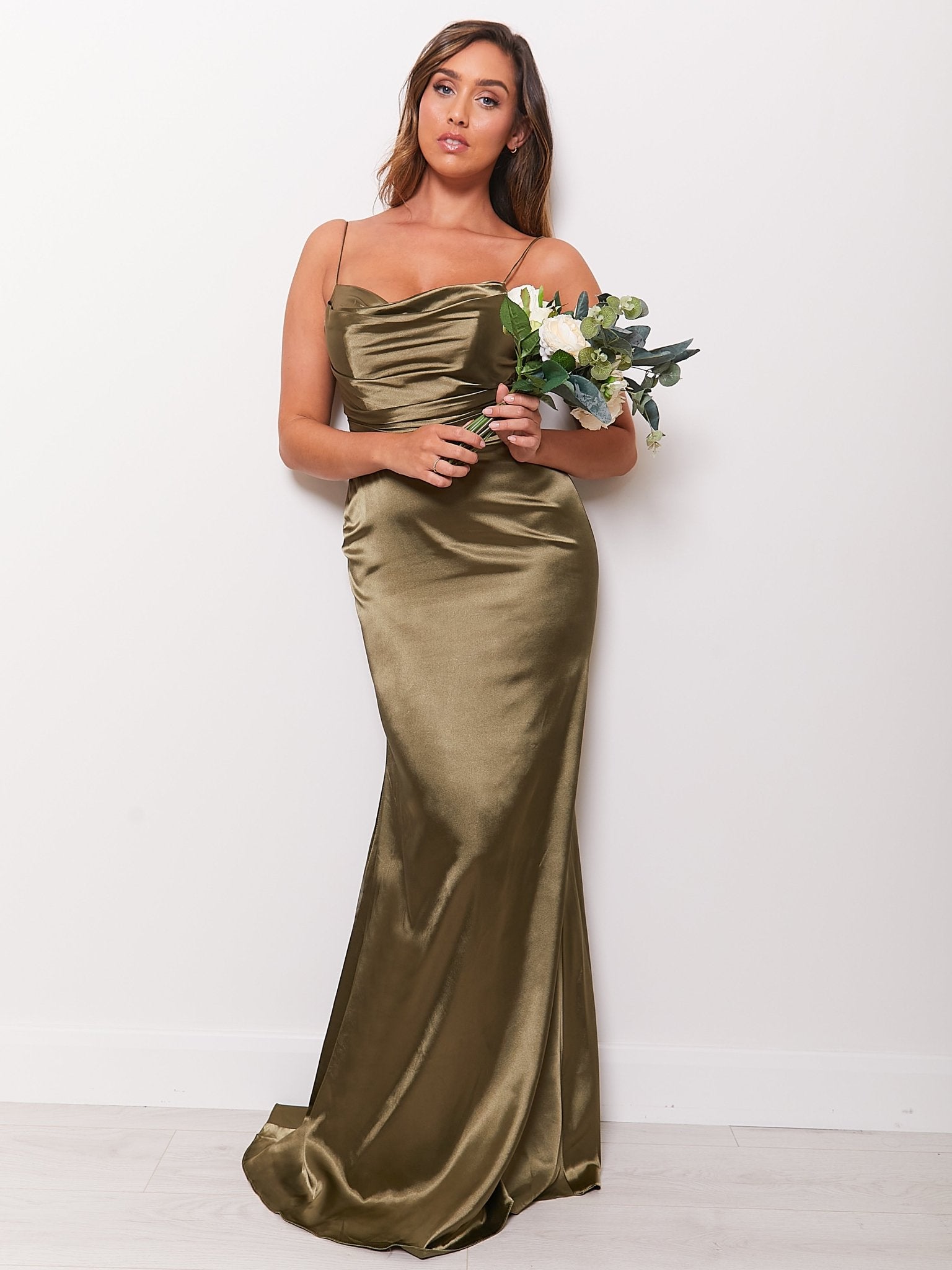 Nell Satin - Olive - Dress 2 Party