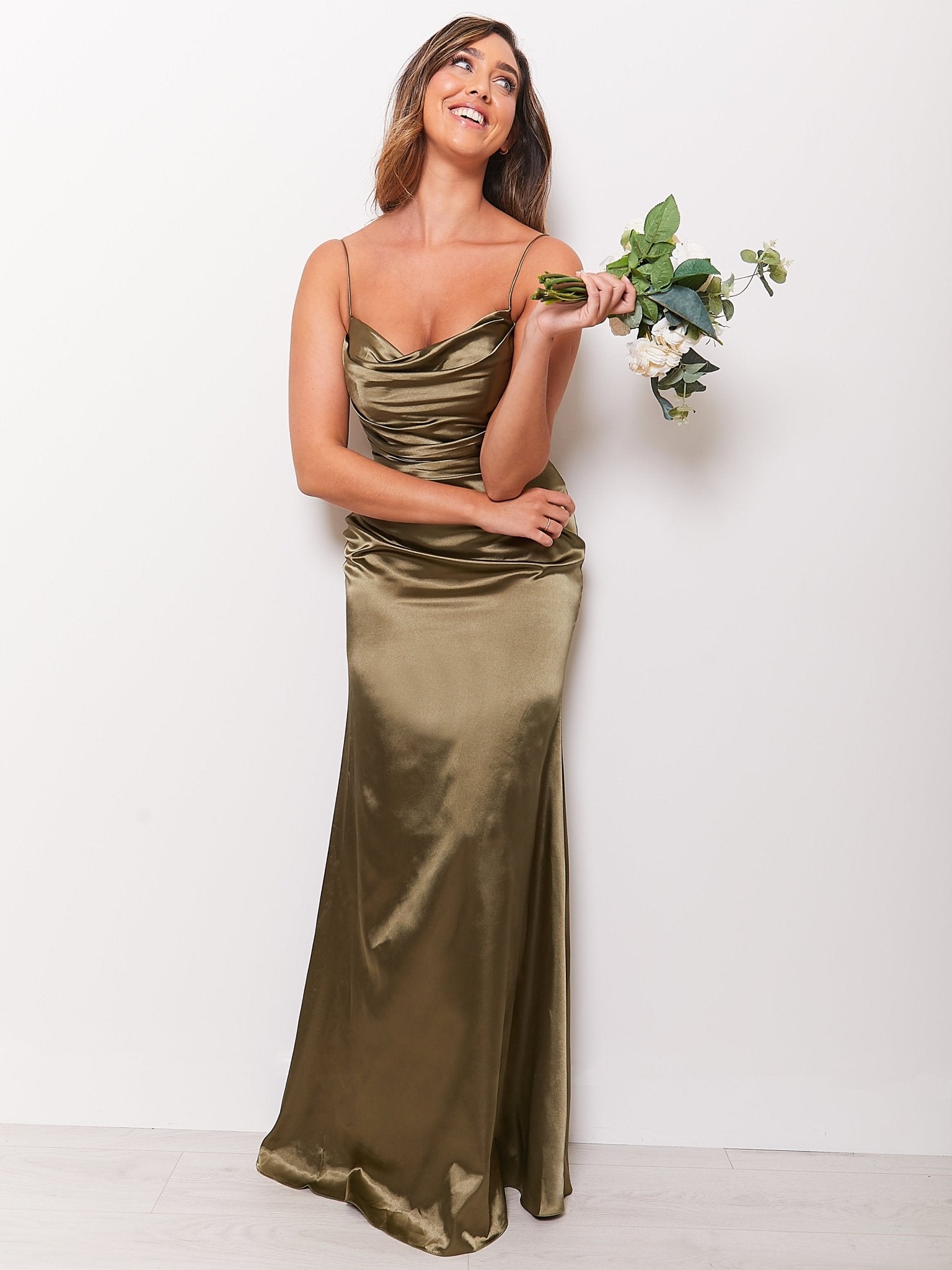 Nell Satin - Olive - Dress 2 Party