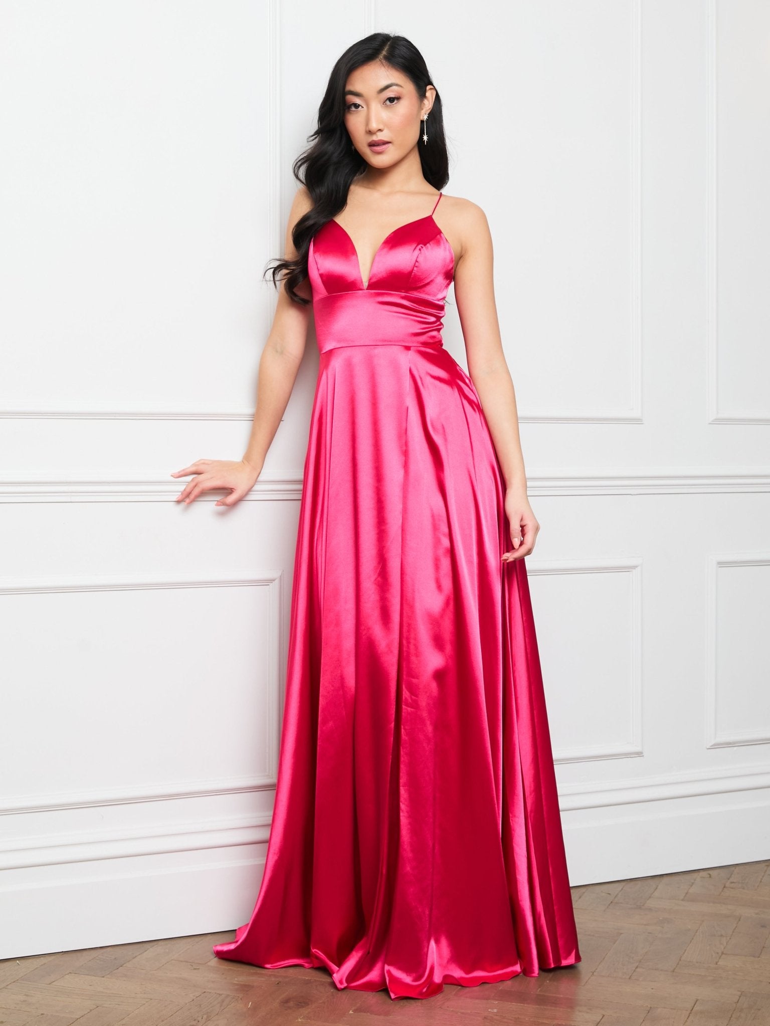 Olivia - Hot Pink Satin Wrap Lace Up Back
